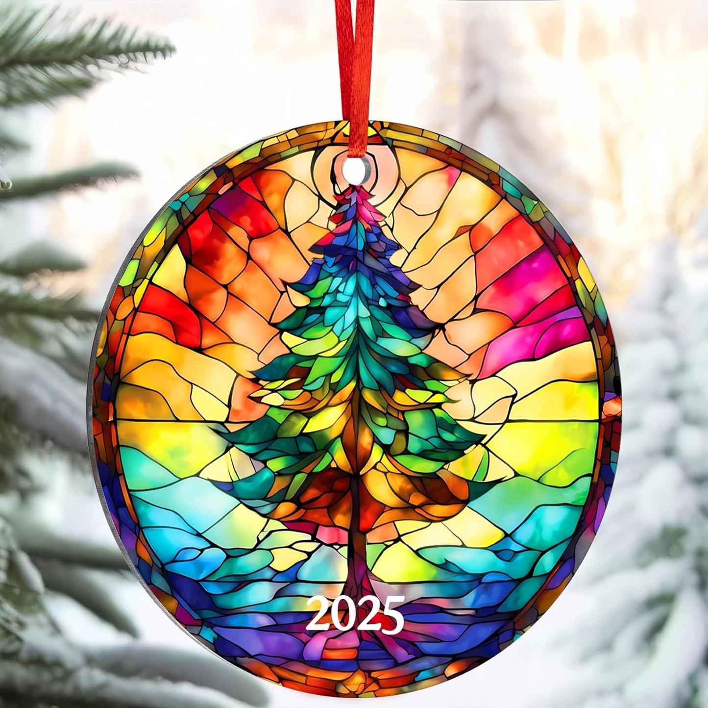Jabihome Christmas Ornaments 2025, Exchange for Women, Men, Collectible Dated Year Ornaments for Tree, Unique Acrylic Suncatcher, Printed Stained Glass Effect Decor (Christmas Tree)
