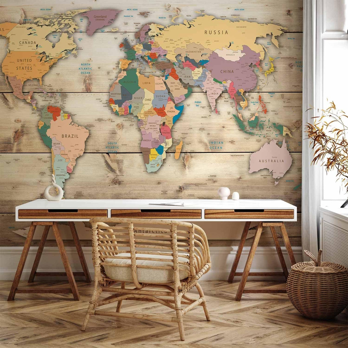 artgeist Wall Mural World Map 193x138 in - XXL Peel and Stick Self-Adhesive Wallpaper Removable Large Sticker Foil Wall Decor Print Picture Image Design Map of The World k-B-0009-a-b