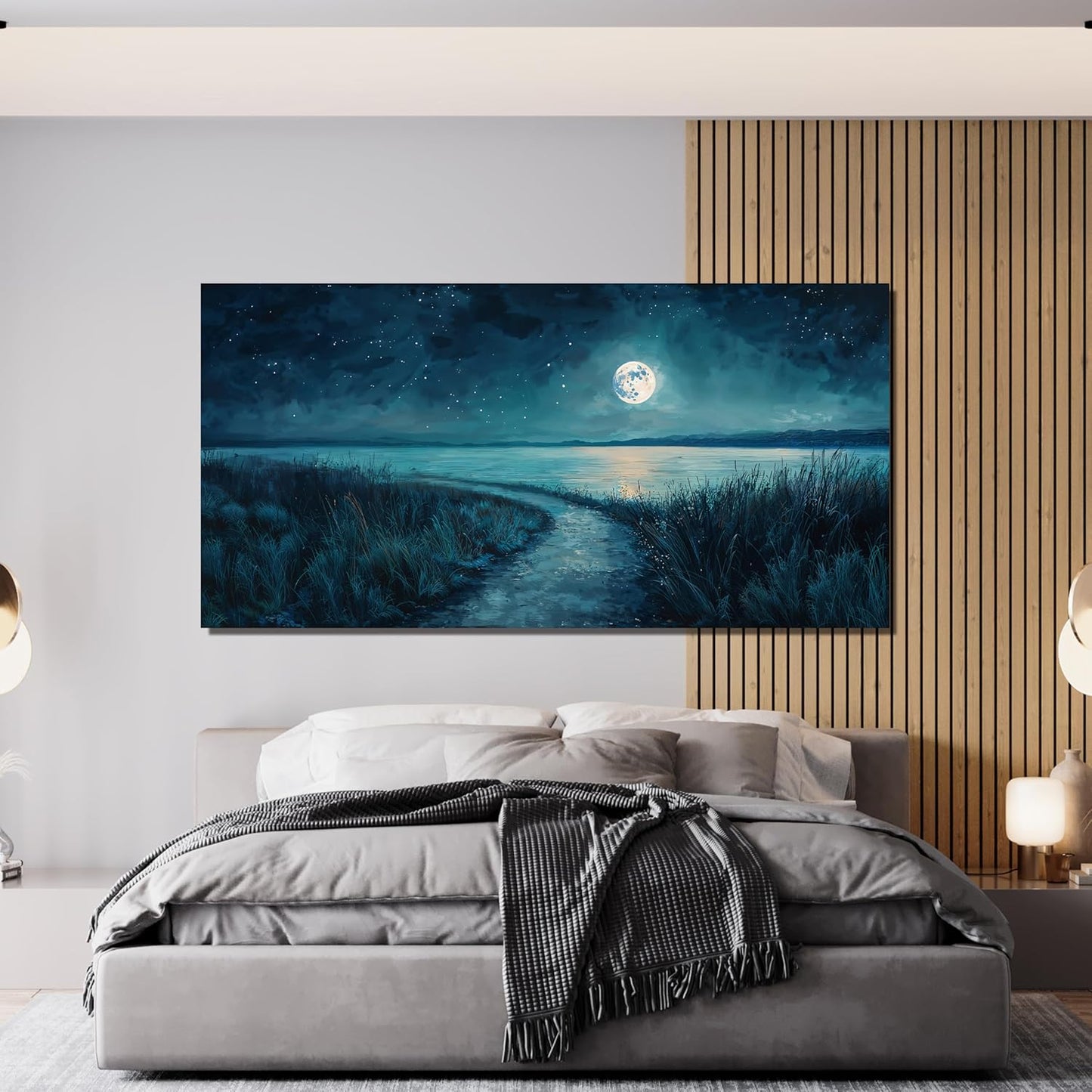 Canvas Wall Art Decor Modern Large Wall Decor For Living Room Blue Botanical Wall Art Coastal Starry Sky Wall Art Artwork for Walls Art Canvas Prints Work For Home Office Wall Decor 24" X 48"