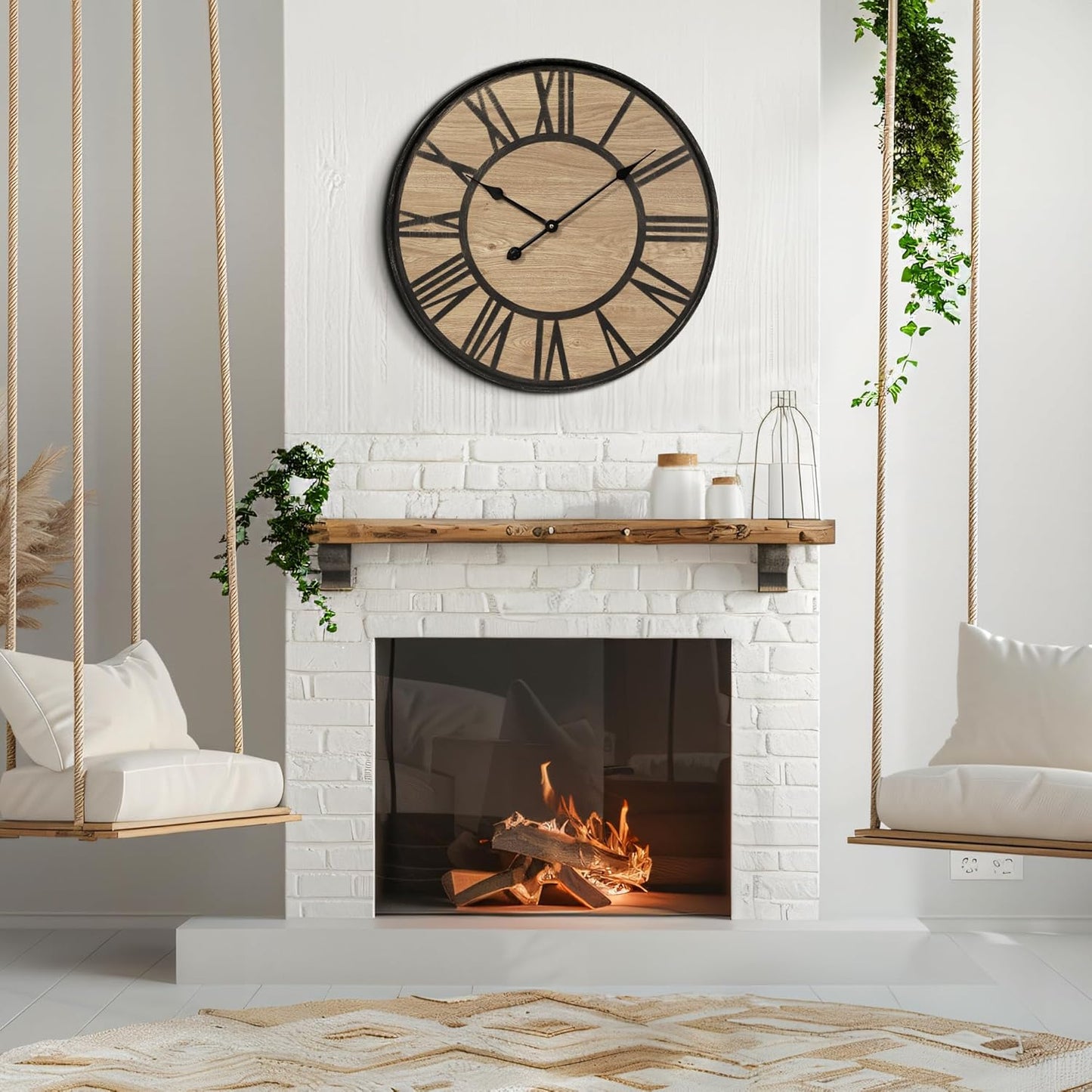 Large Wall Clock for Living Room Decor, Non Ticking Silent, Battery Operated Modern Vintage Wood Wall Clock Oversized Decorative Wall Clock for Bedroom Kitchen Farmhouse Office Decor