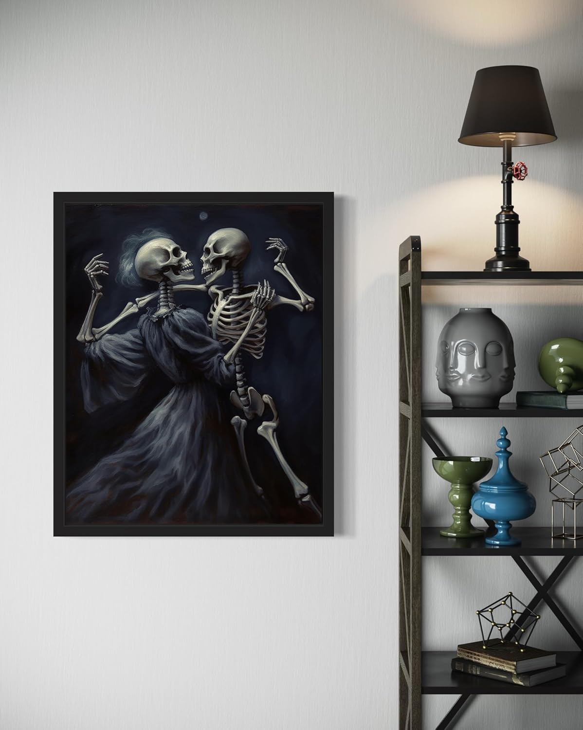 Dancing Skeleton Poster Art Print, Halloween Scary Vintage Wall Art Academia Spooky Painting Decoration for Horror Prints, Gothic Posters Bedroom Decor 89 (Dancing Skeleton, 16 x 20 inches, Black Frame)