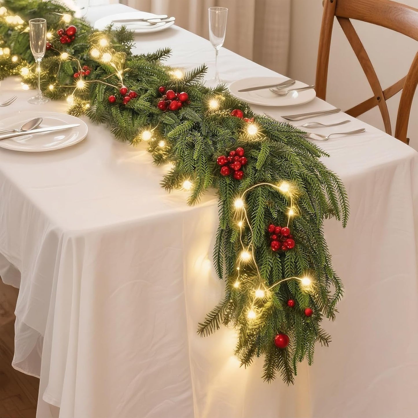 6FT Christmas Norfolk Pine Garland -1PCS, Artificial Pine Needles Garlands Faux Greenery Fake Garland for Holiday Fireplace,Table,Window,Stairs,Mante,Indoor Outdoor Decor