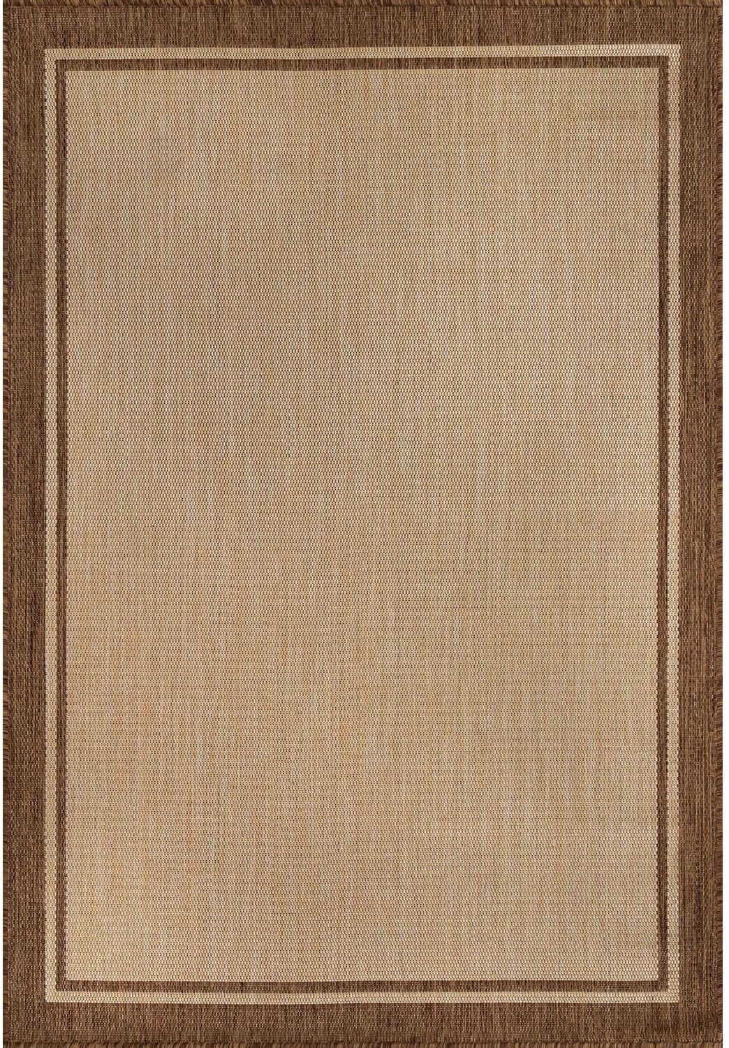 CAMILSON Outdoor Rug 6x9 Bordered Natural Brown Modern Area Rugs for Indoor and Outdoor Patios, Kitchen and Hallway Mats, Washable Porch Deck Outside Carpet (Border Jute, 6 x 9)