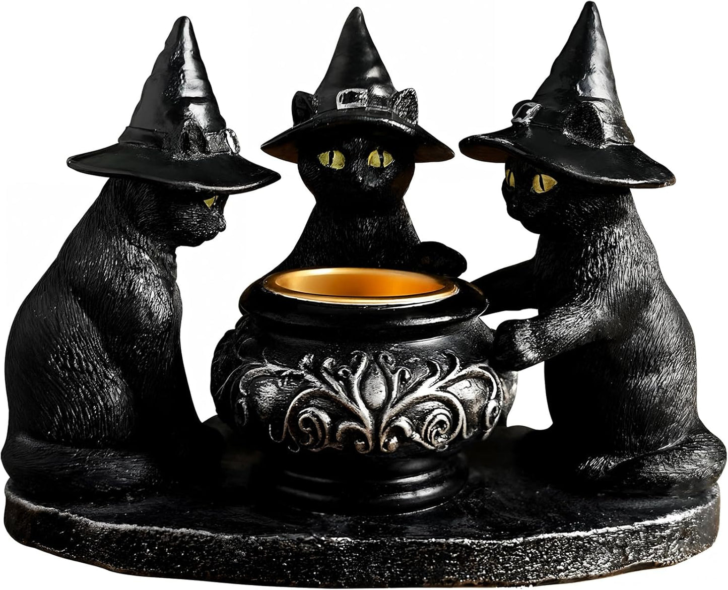 Halloween Black Cat Candle Holder, Cute Halloween Table Decor & Mantel Decoration (Black)