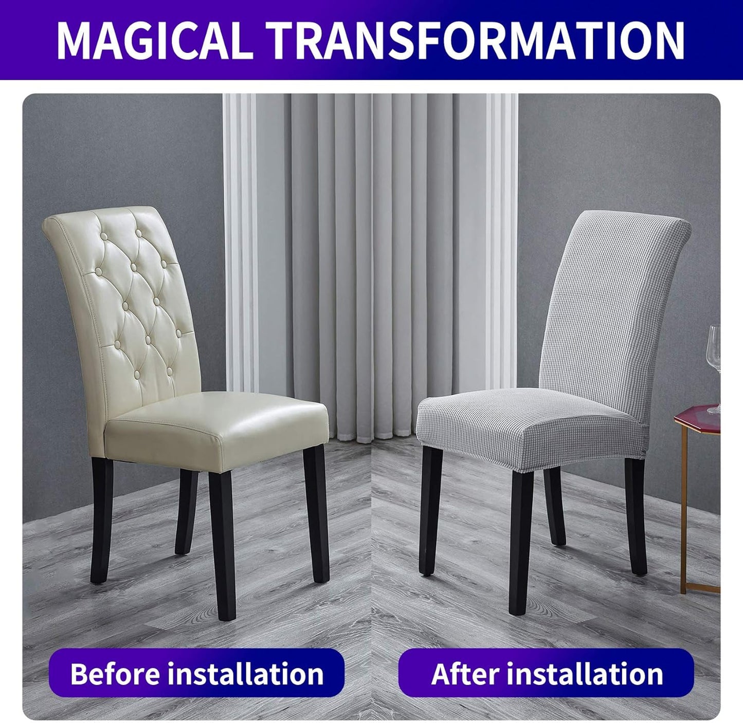 Howhic Stretch Chair Covers for Dining Room Set of 2, Removable Washable Dining Room Chair Covers, Dining Chair Slipcovers Seat Protector, Great Home Decor and Banquet Upholstery (Sliver, 2 Pack)