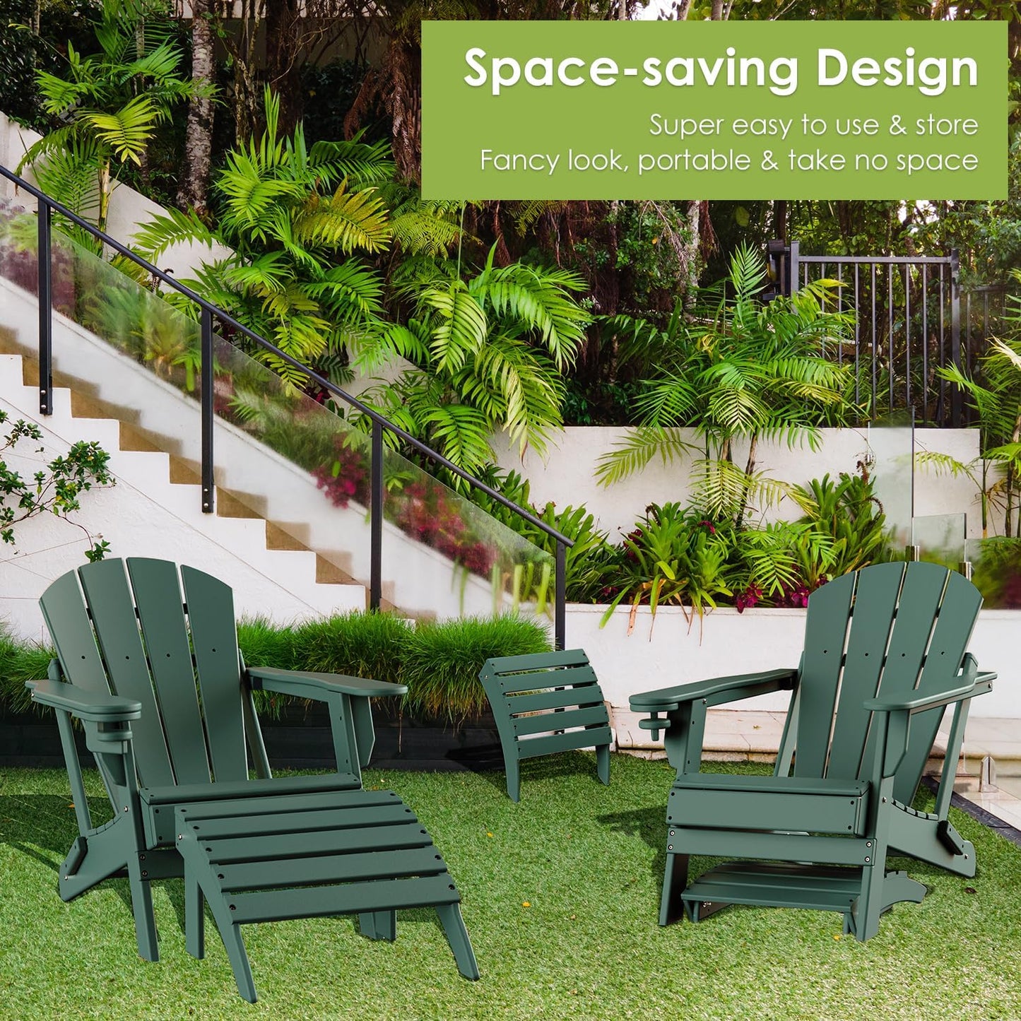 GREENVINES Adirondack-Ottoman | HDPE Plastic | Outdoor Footrest | All Weather | Foot Rest | Foot Stool | Forest | for Adirondack Chair | for Patio Backyard Pool