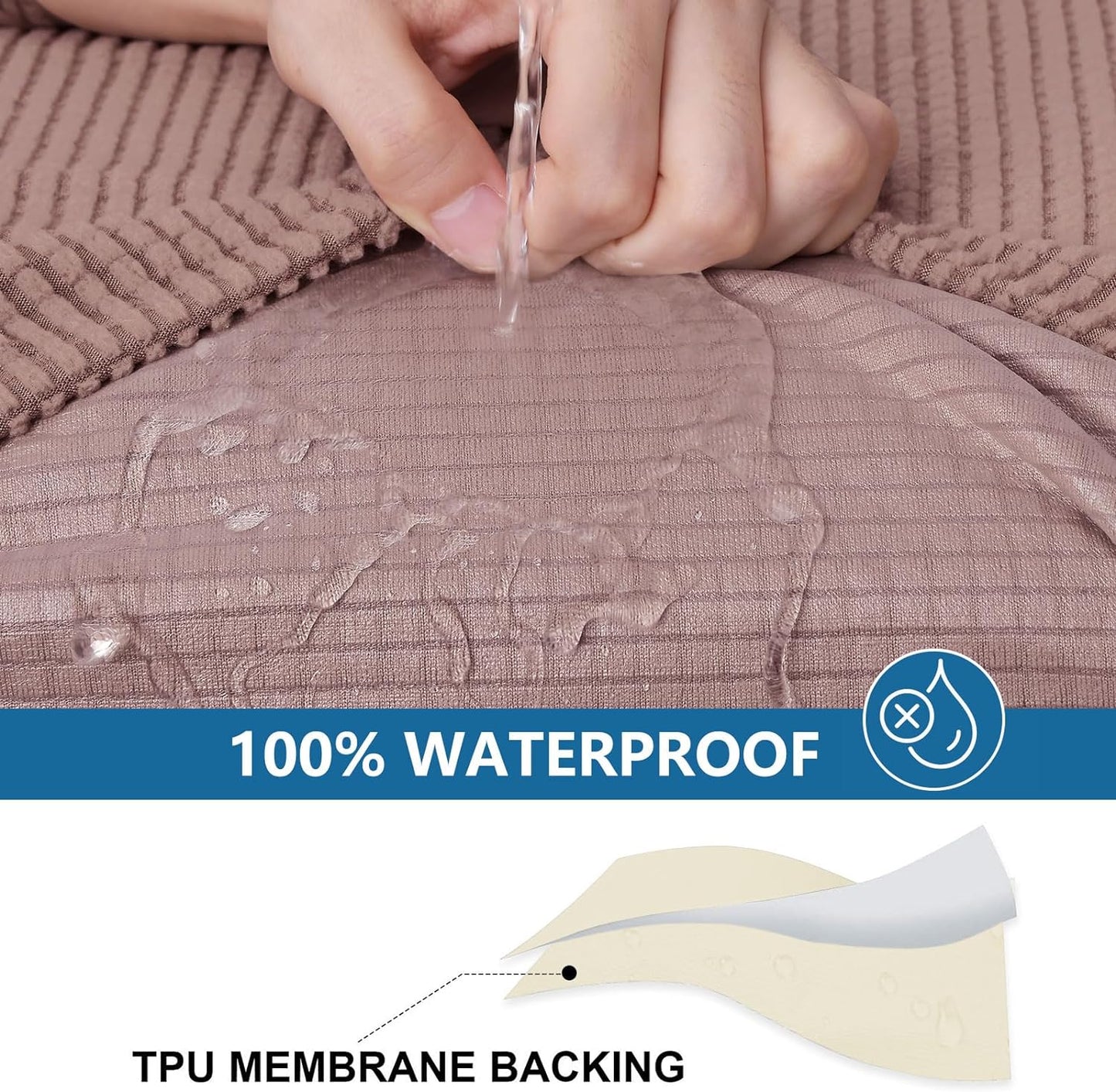 hyha Waterproof Couch Cushion Covers for Pets, Non Slip Sofa Seat Cover for Dogs Washable, Soft Thick Stretch Jacquard Fabric, Sofa Slipcovers with Elastic Bottom (3 Pieces, Camel)