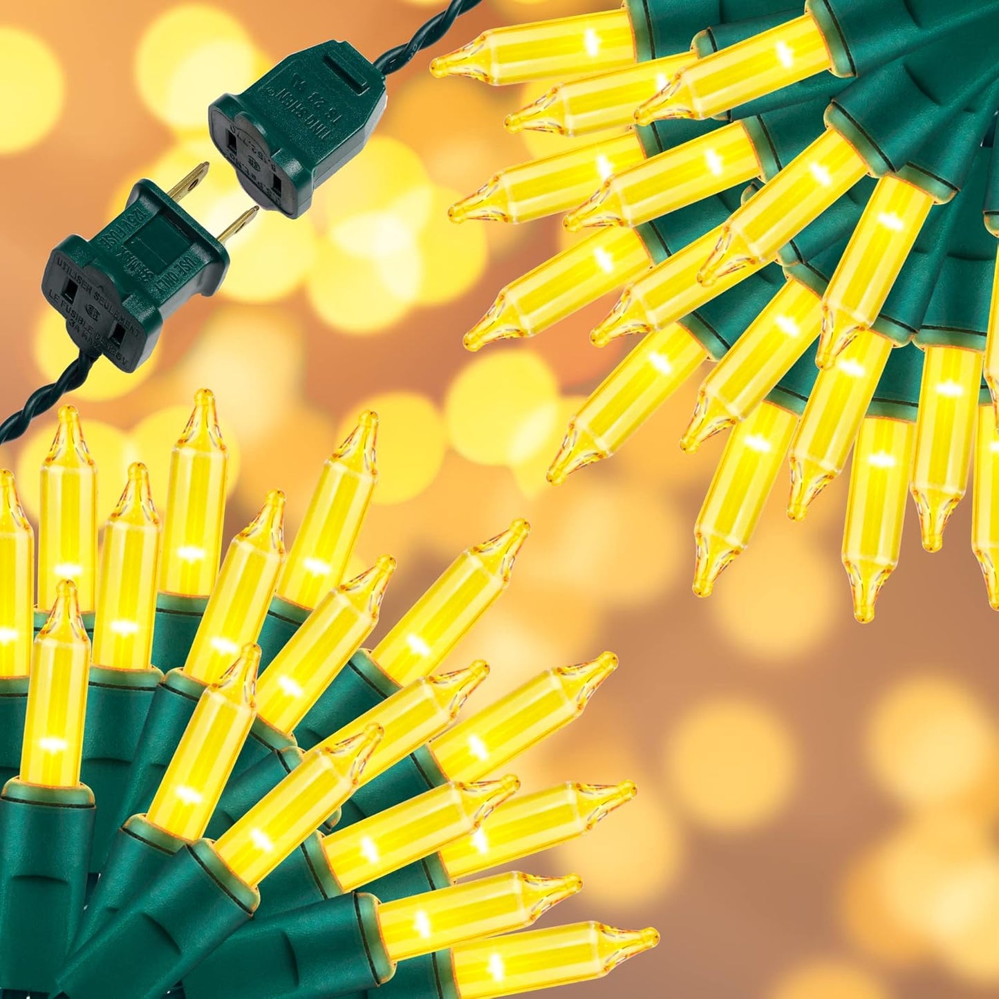 100LIGHTS Yellow Extra-Bright with End Connectors Christmas Decorative Lights 5.98m UL Certified Mini String Light Set Waterproof for Home Garden Holiday Christmas Tree Party Patio Wedding