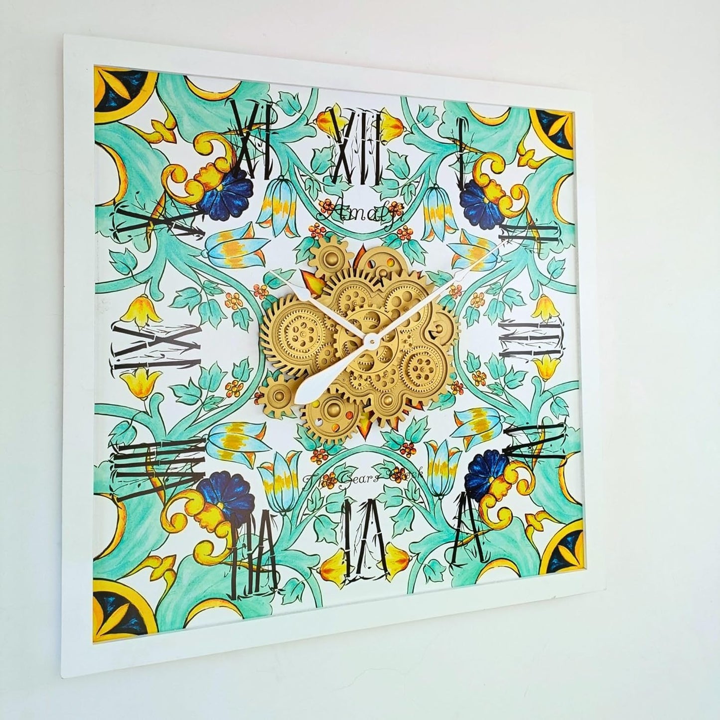 The Gears Clock Wall Clock Italy Collection with Moving Gears (Amalfi, 36 inch Square)