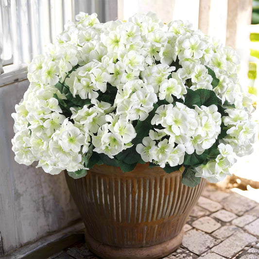 Hananona 12 Pcs Artificial Geranium Flowers for Outdoors Geranium Silk White Flower Outdoor UV Resistant Garden Plants Faux Flowers for Home Kitchen WeddingTable Centerpieces Decor (12, White)