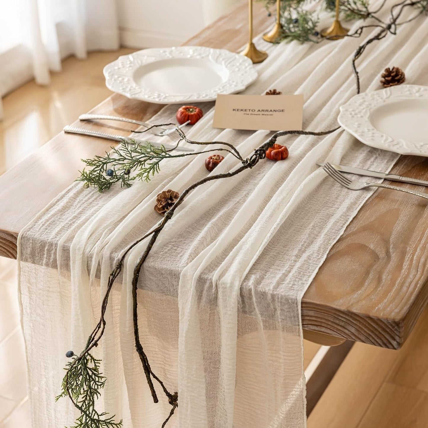 Cheesecloth Table Runner Ivory Cream White Gauze Rustic Cheese Cloth Spring Table Runner 120 Inch 10 FT for Wedding Baby Bridal Shower Party Long Sheer Boho Home Decorations