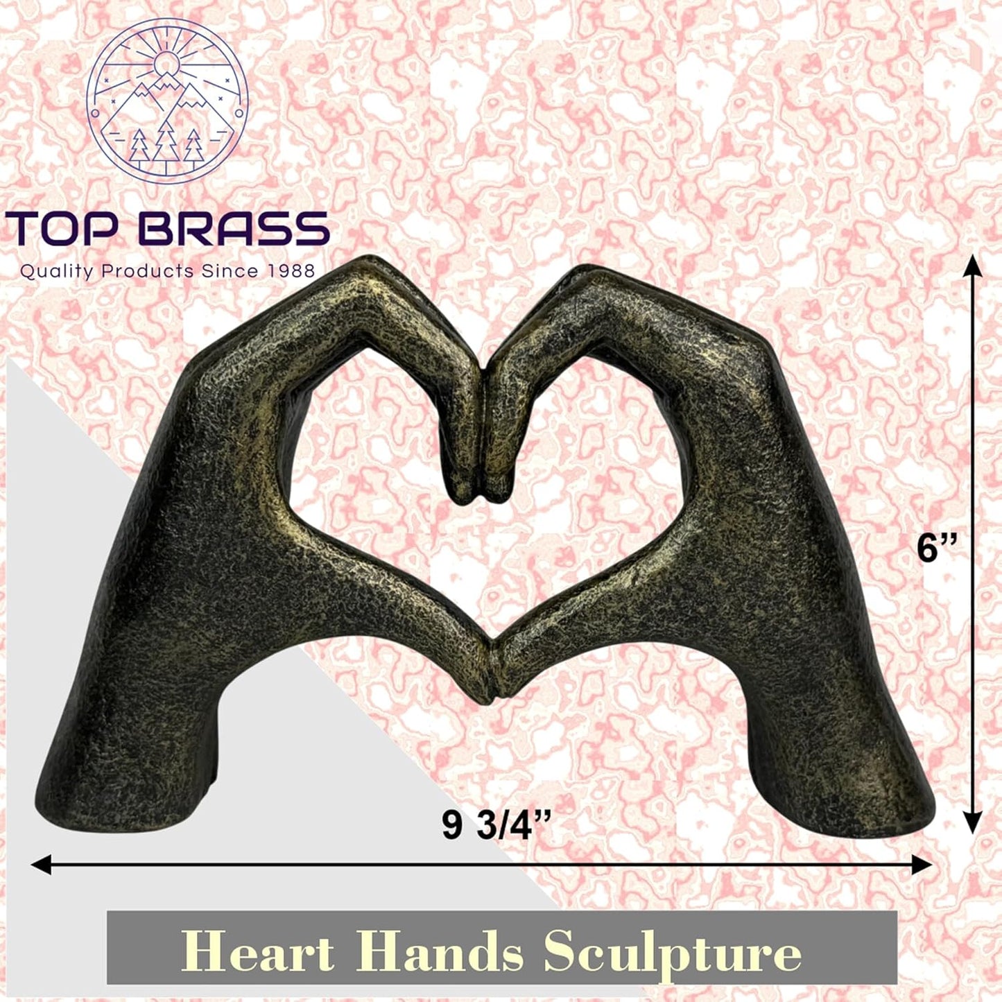 Top Brass Large Rustic Heart Hands Sculpture, 9 3/4” Resin Love Statue – Romantic Decor Accent for Shelf or Mantel – Perfect for Wedding, Valentine's Day or Anniversary (Rustic Cast Iron)