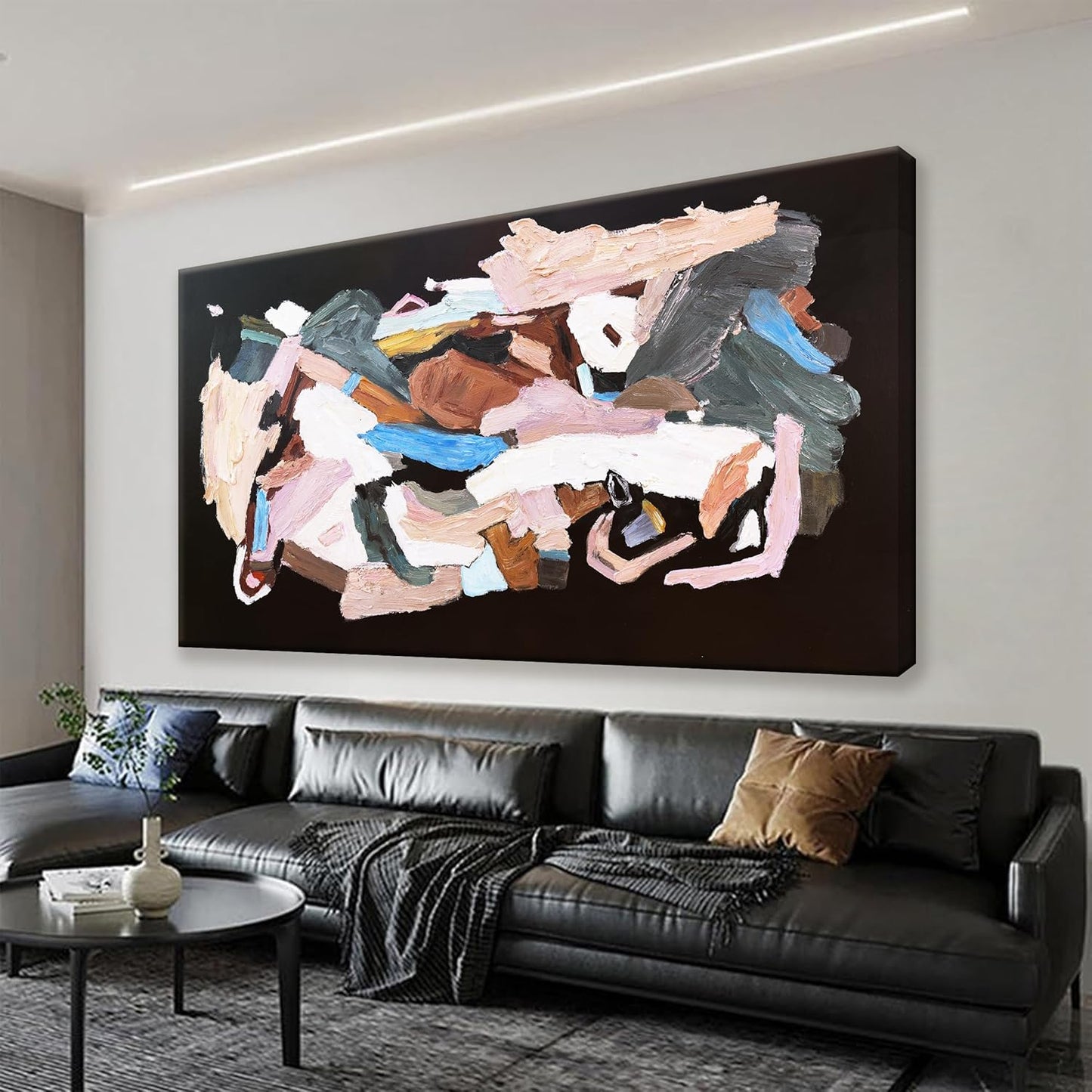 TAIJXAGSG Large Black Abstract Wall Art For Living Room Decor Grunge Room Canvas Art Wall Decor 29" X 58" Painting Colorful Wall Art Line Art For Bedroom Home Office Dining Room Wall Decorations