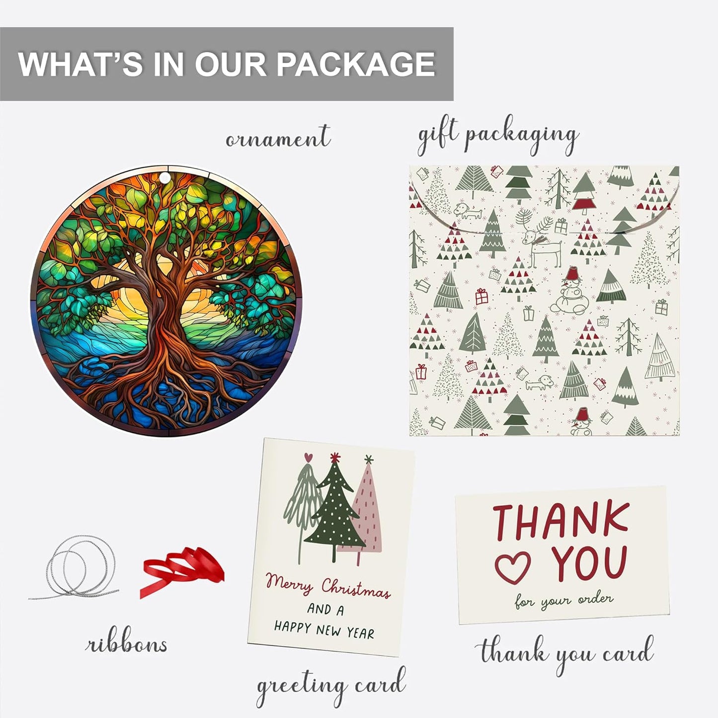 Jabihome Christmas Ornaments 2025, Exchange for Women, Men, Collectible Dated Year Ornaments for Tree, Unique Acrylic Suncatcher, Printed Stained Glass Effect Decor (Tree of Life)