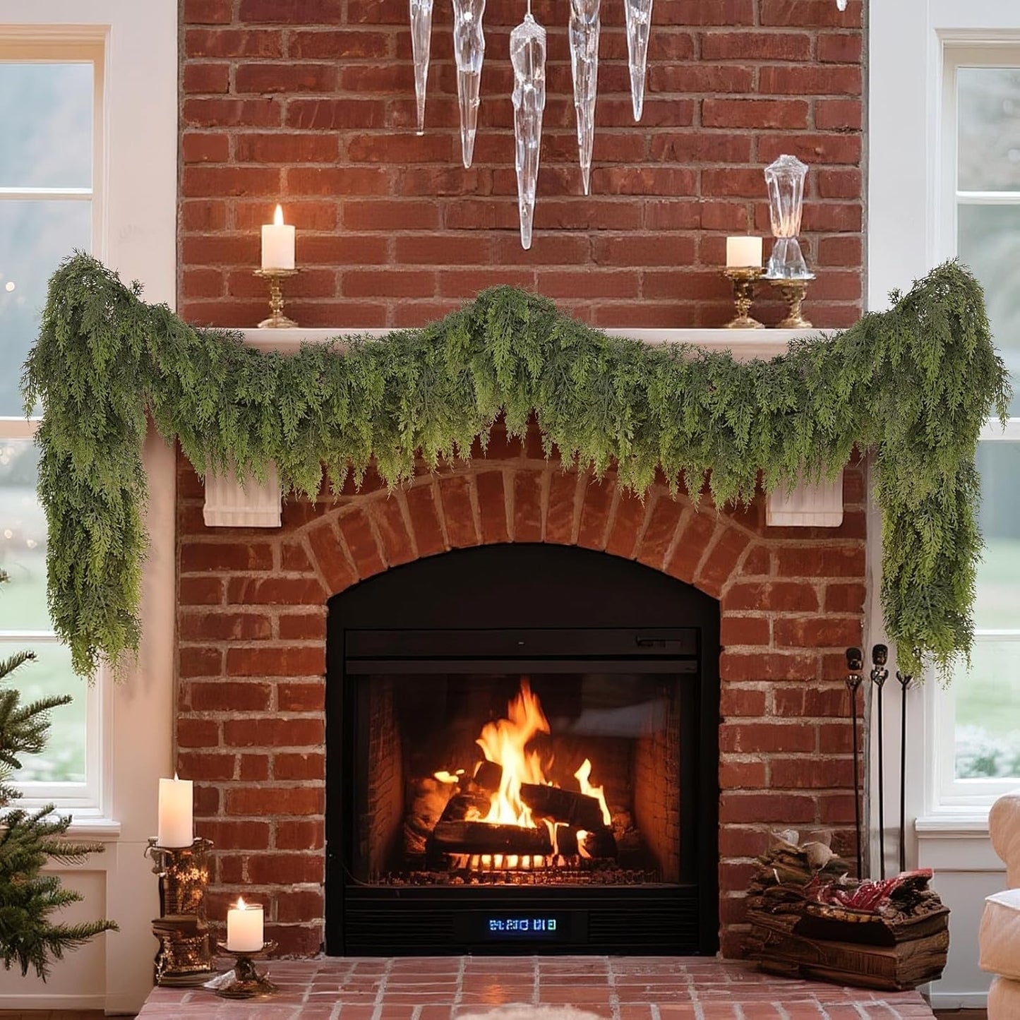 Real Touch Christmas Cedar Garland -9ft Artificial Garlands Faux Cedar Fake Pine Needles Garland for Fireplace,Table,Window,Stairs,Mante,Holiday Indoor Outdoor Xmas Decor(1PCS)