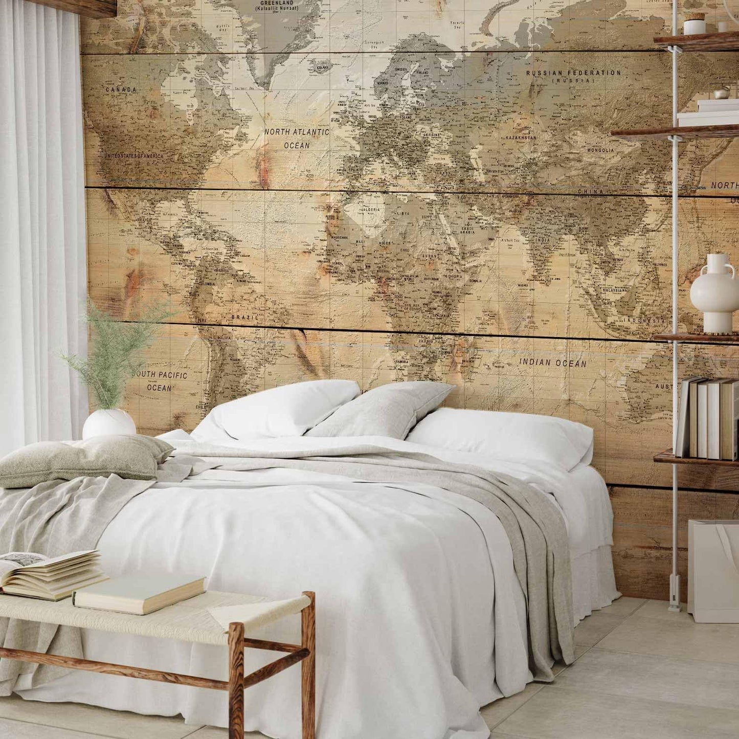 artgeist Wall Mural World Map 173x124 in - Peel and Stick Self-Adhesive Wallpaper Removable Large Sticker Foil Wall Decor Print Picture Image Design Map of The World k-A-0218-a-a