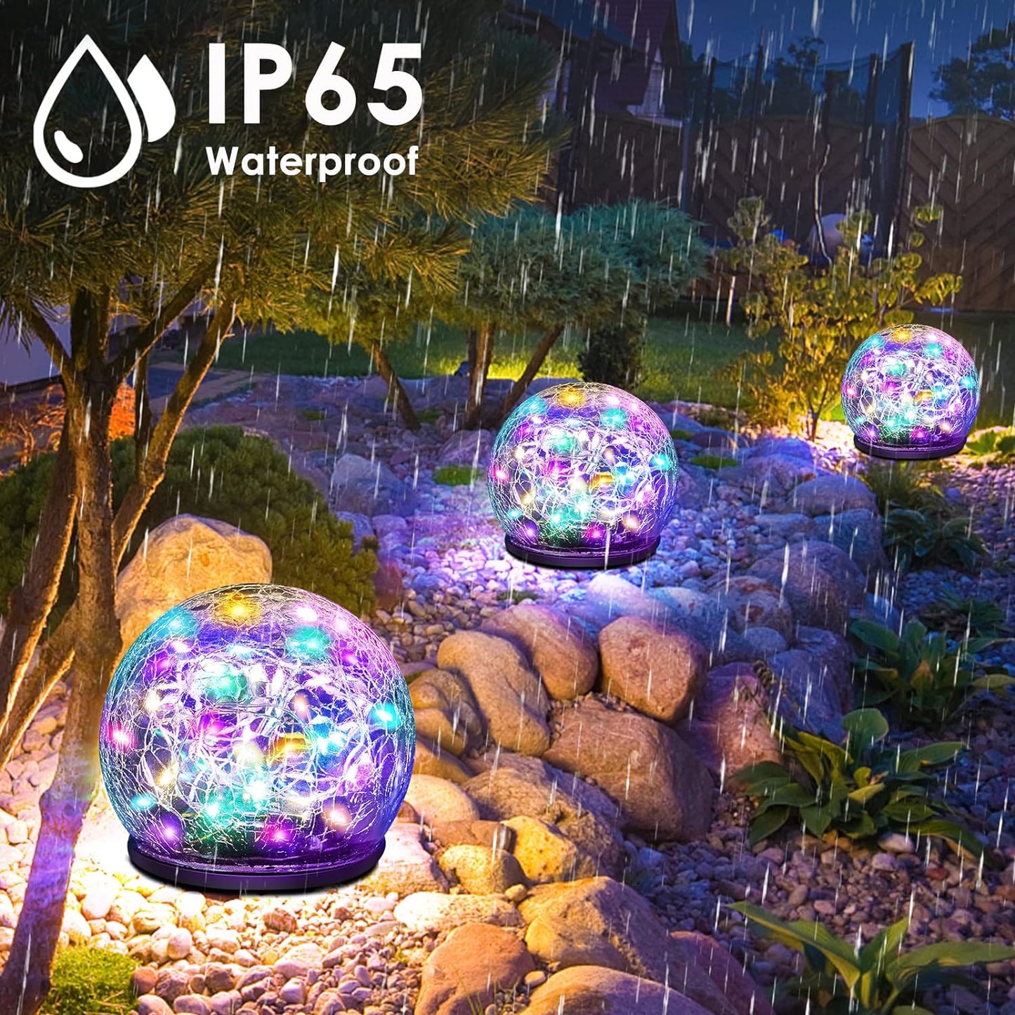 2 Pack 60 LED Garden Solar Lights Outdoor Decorative, Colored Cracked Glass Solar Globe Lights, Upgraded Waterproof Multicolor Ball Lights for Yard Pathway Patio Lawn Outside Decor