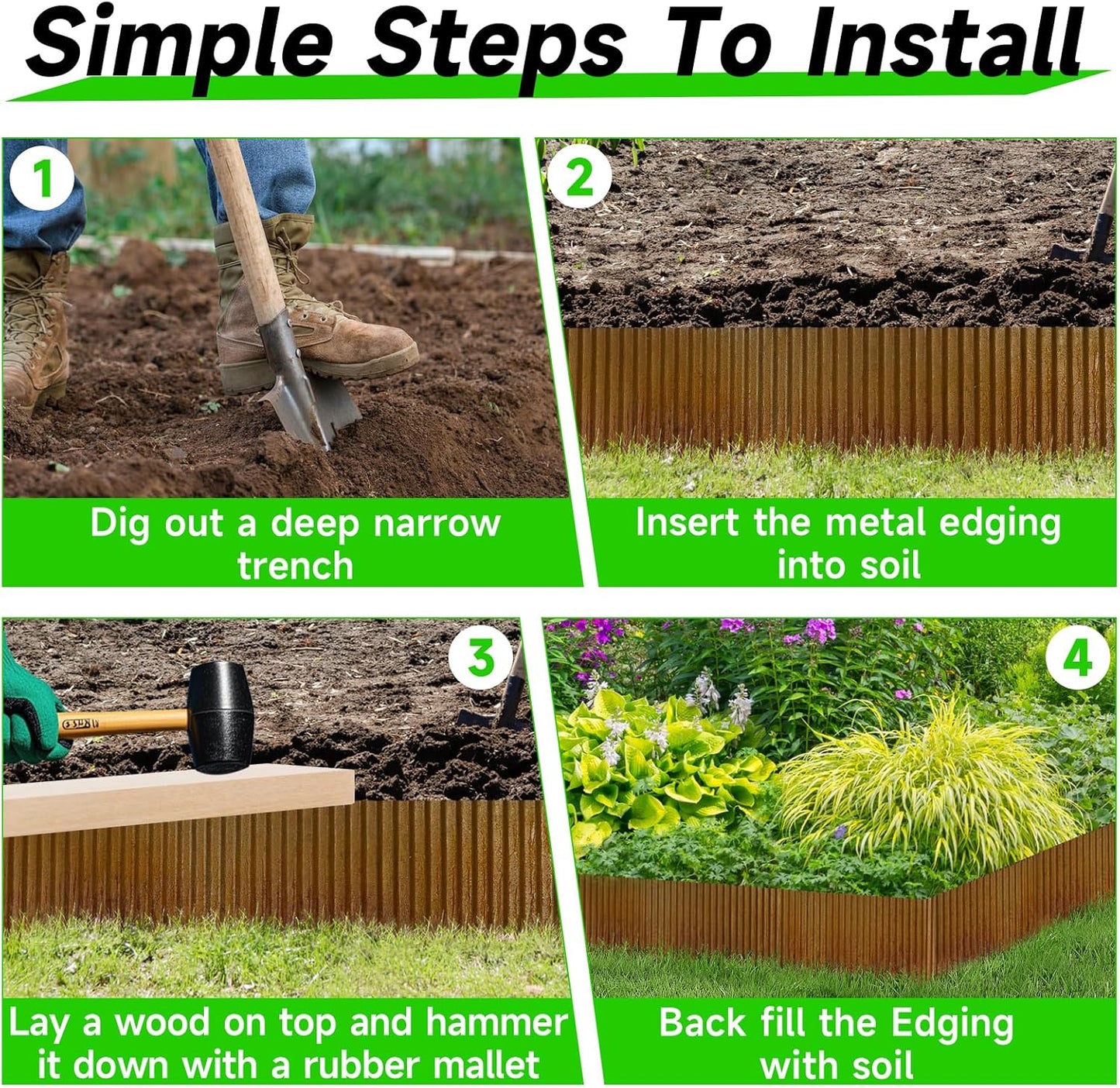 Corrugated Garden Edging, 6"×10Ft Pre-Rusted Landscape Edging & Lawn Edging Border, Metal Garden Border for Flower Beds, Garden，Lawn，Raised Beds & Tree Surrounds