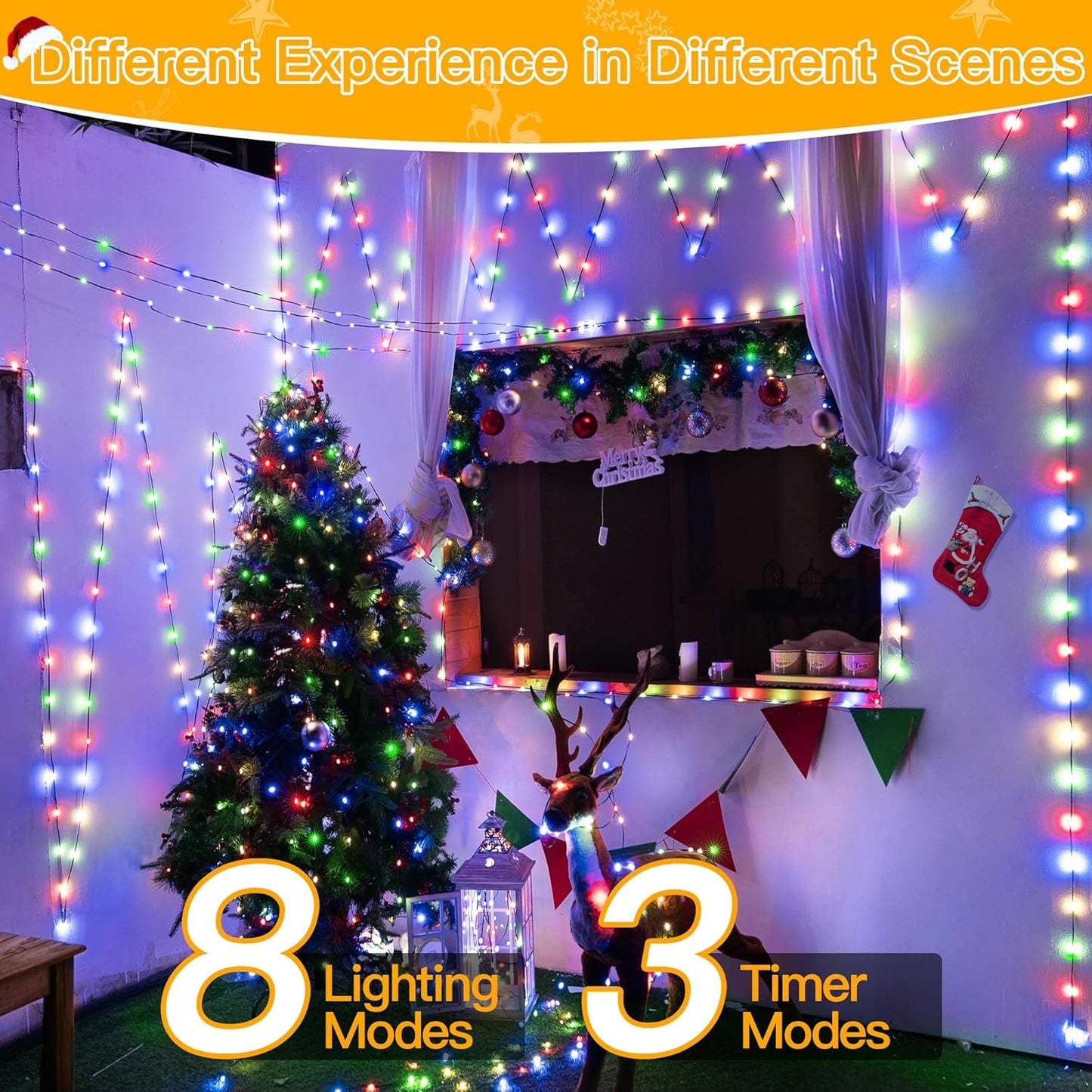 Ollny Christmas Lights 800 LED 262FT Plug in, IP67 Waterproof Green Wire Outdoor Christmas Lights with Remote, 8 Modes with Timer String Light for House Indoor Xmas Decorations Multicolored
