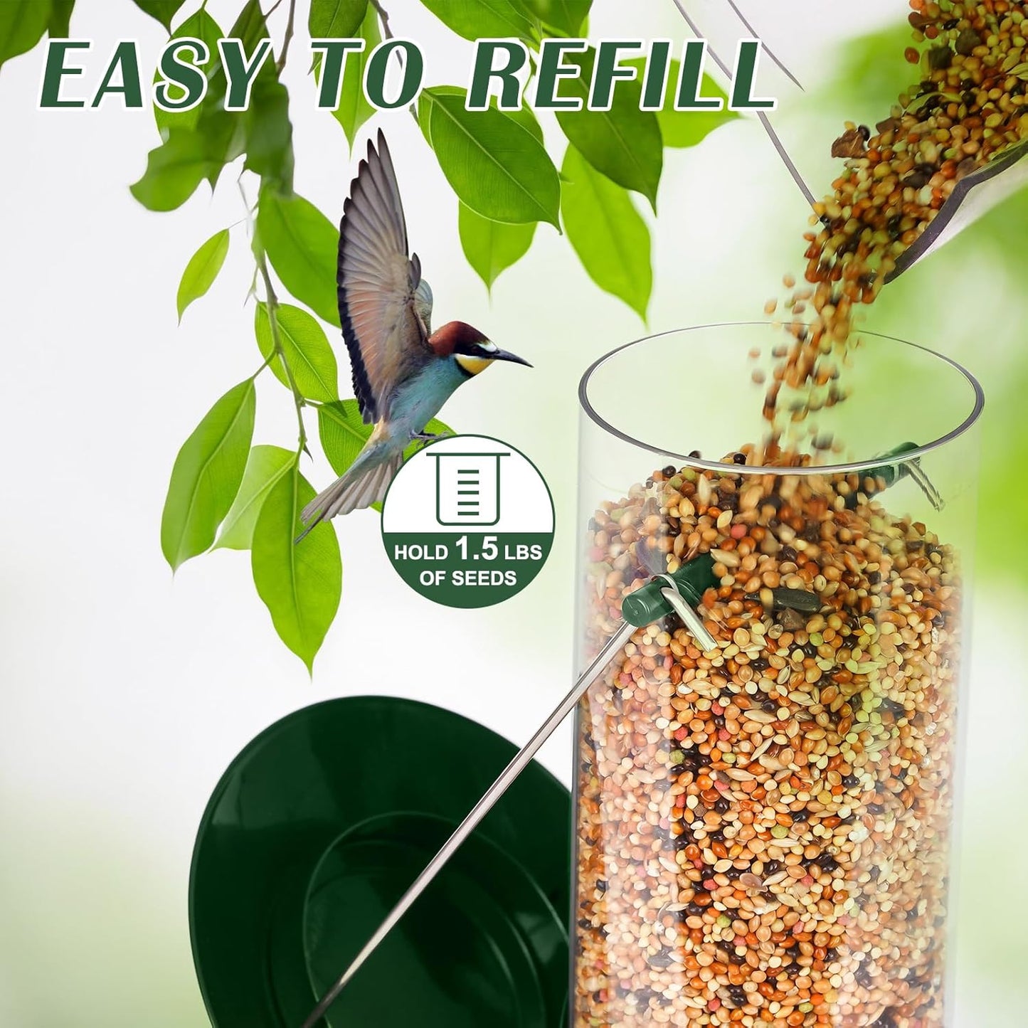 FEED GARDEN Metal Tube Bird Feeders for Outdoors Hanging, 6-Port Bird Feeder for Outside, Finch Feeders for Outside, Squirrel Proof Bird Feeders with Heavy Duty Metal Lid, Chew-Proof