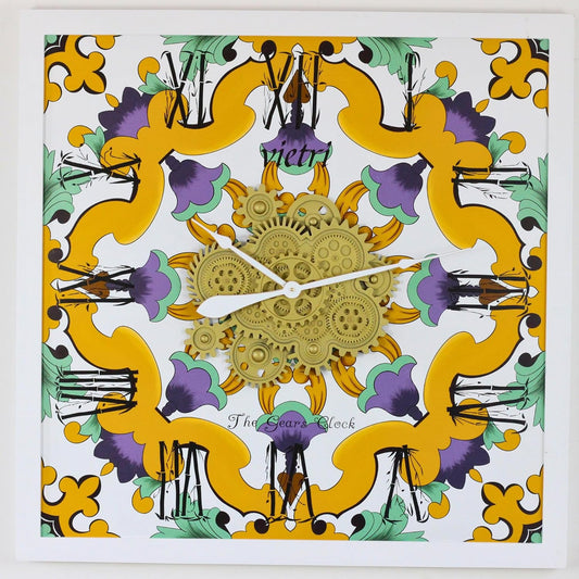 The Gears Clock Wall Clock Italy Collection with Moving Gears (Vietri, 36 inch Square)