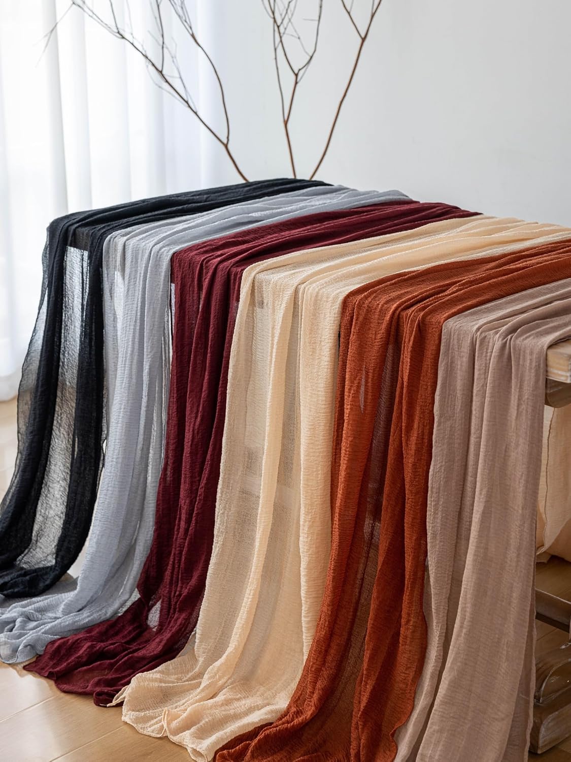 Black Table Runner Cheesecloth Gauze Rustic Premium Cotton Cheese Cloth Table Runner 120 Inch 10 FT for Wedding Bridal Baby Shower Long Sheer Boho Home Decorations