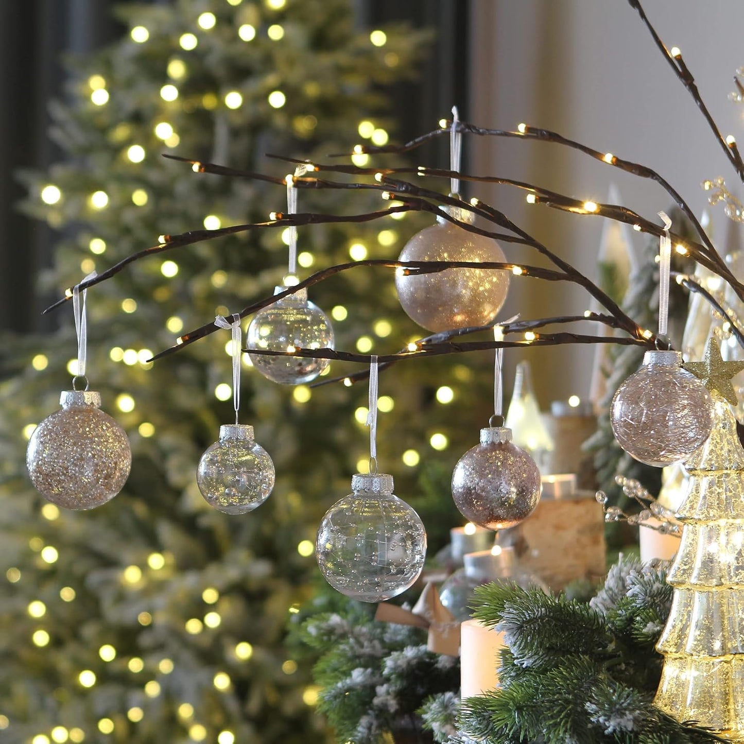 Sea Team Shatterproof Clear Plastic Christmas Ball Ornaments Decorative Xmas Balls Baubles Set with Stuffed Delicate Decorations (60mm/2.36''/30-Pack, Rose Gold)