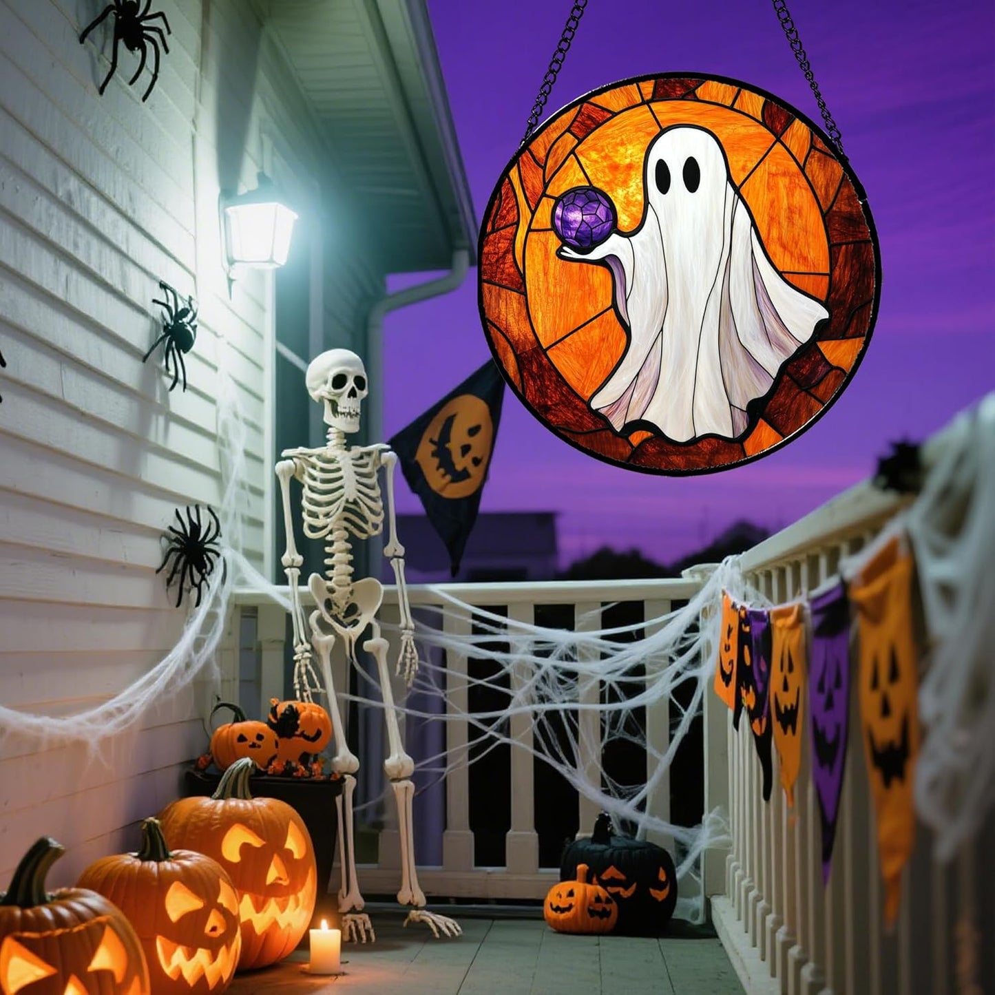 Stained Glass Window Hanging - Halloween Decorations Ghosts Vampire Suncatcher for Doors Garden Indoor Funny Spooky Sun Catchers Gothic Decor Horror Gifts for Women Men Friend 9.8 in