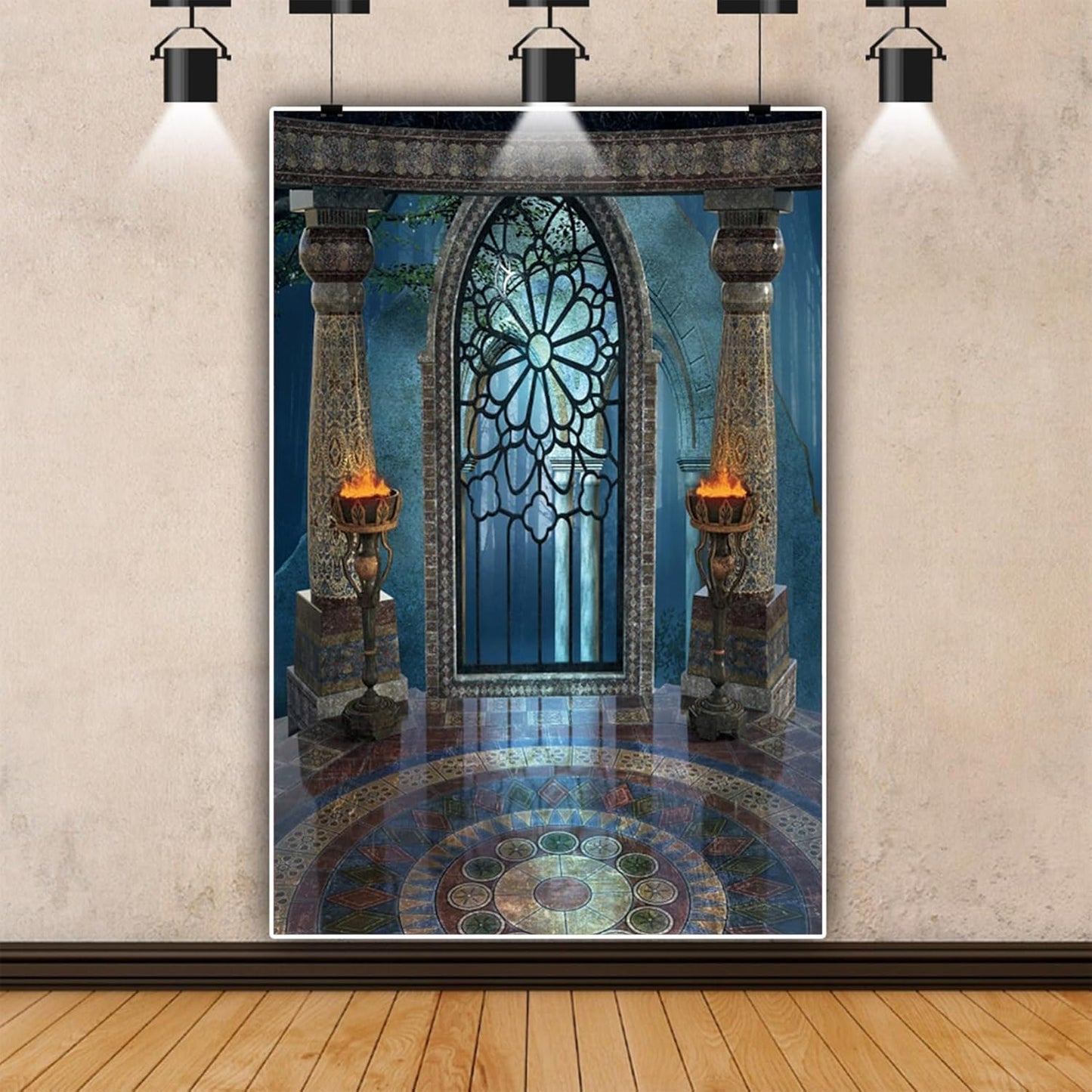 Renaiss 4x6ft Medieval Castle Backdrop for Photoshoot Portrait Pillar Torch Gothic Stone Tower Ancient Old Fortress Interior Photography Background Halloween Party Decor Wallpaper Photo Studio Props