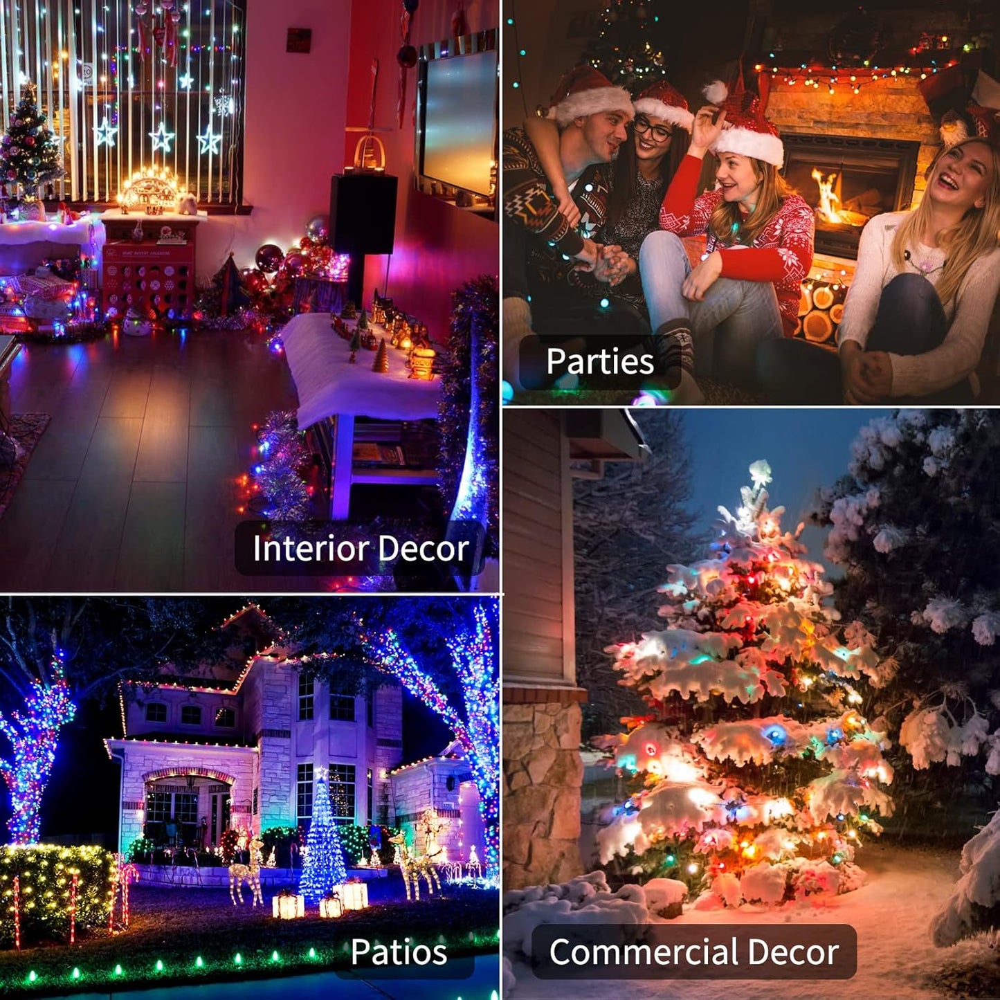 Brightown Christmas Lights 4 Pack 50 LEDs Battery Powered String Lights with Green Wire for Holiday Decorations, Tree Lights, Party, Xmas, Easter, Wedding, Patio, Home Decor, Indoor and Outdoor Use