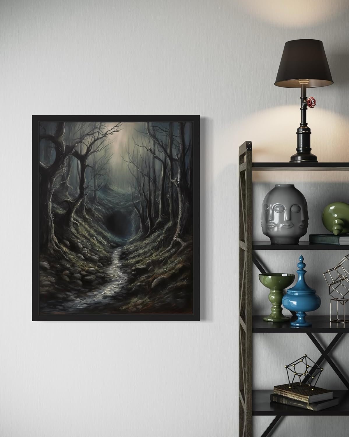 Dark Tunnel Poster Art Print, Halloween Scary Vintage Wall Art Academia Spooky Painting Decoration for Horror Prints, Gothic Posters Bedroom Decor 89 (Dark Tunnel, 11 x 14 inches, Black Frame)