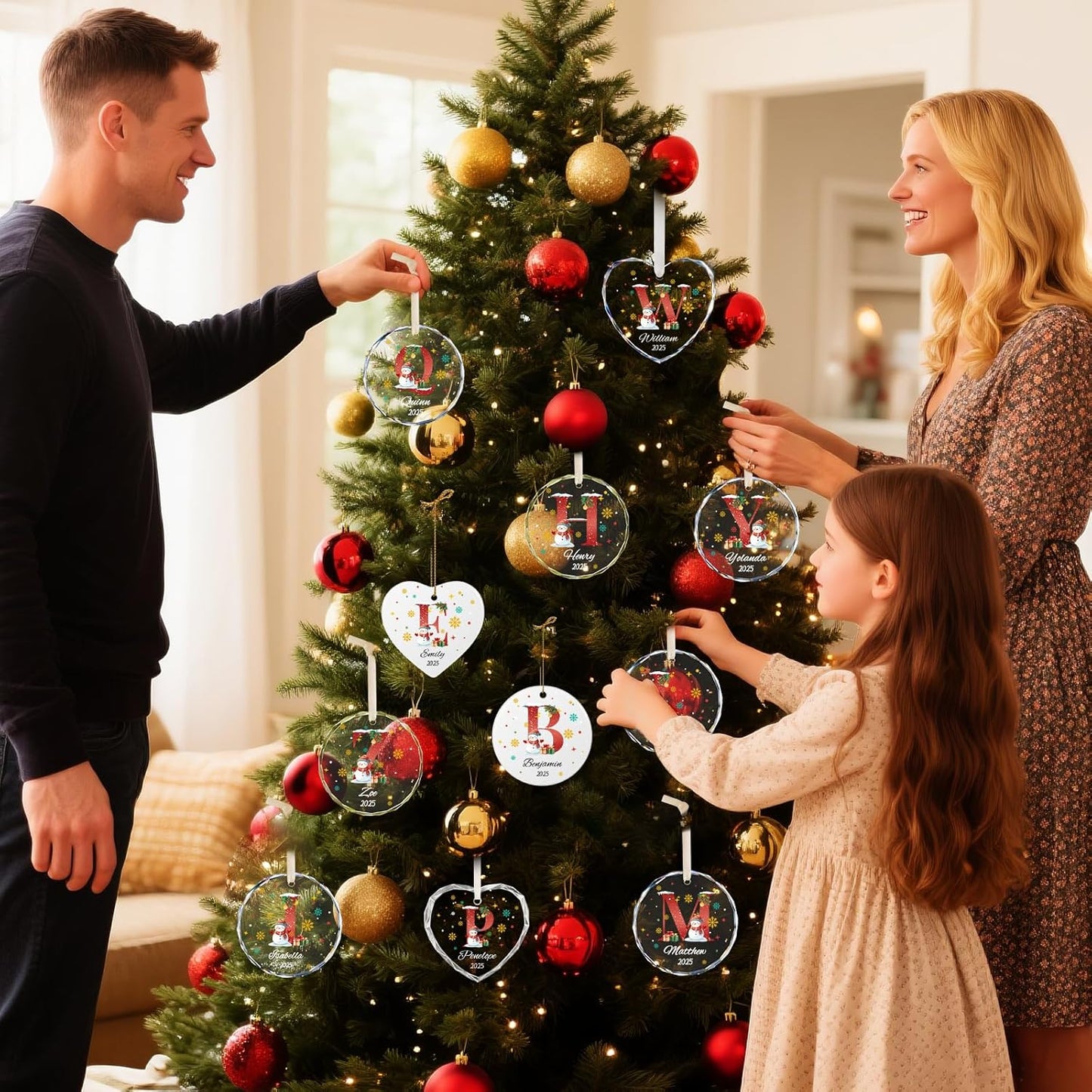 Personalized Christmas Ornaments with Names, Name Ornaments for Christmas Tree, Custom Snowman Letter Christmas Ornament for Kids and Adults, Stocking Name Tags