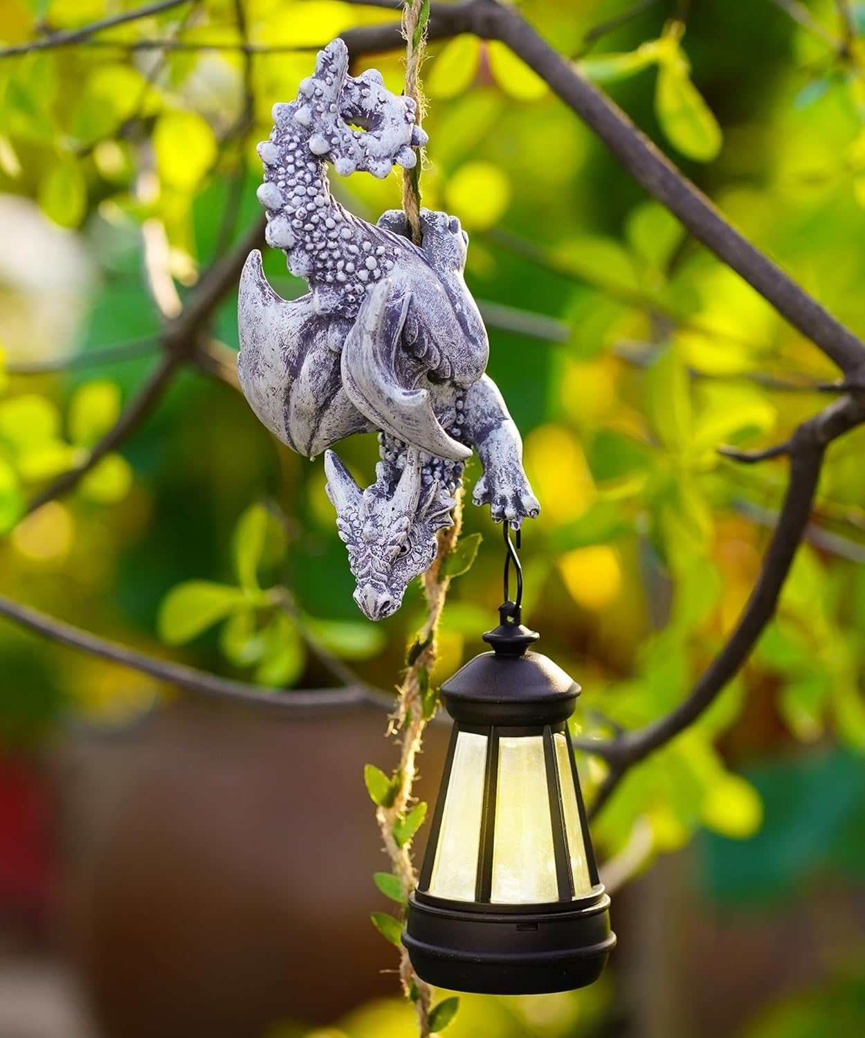 Solar Dragon Figurine Garden Statue: Outdoor Hanging Climbing Ornament with Lantern for Yard Art Lawn Balcony Patio Porch Decor- Birthday Gifts for Mom Women Father