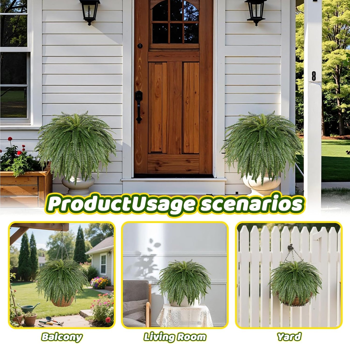 Single Silky 50" Artificial Fern Plant, Large Fake Fern with 128Fronds, Realistic Faux Boston Fern Bush for Outdoors & Indoor, Silk Greenery for Planter, Garden, Office, Home Décor