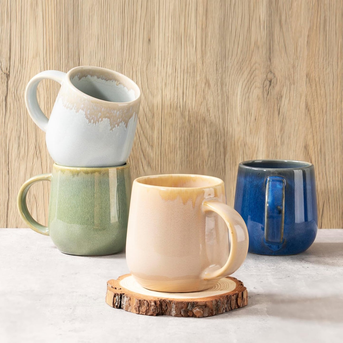 bestone Coffee Mugs Set of 4，15 oz Large Coffee Mugs, Ceramic Mugs with Handles,etc Coffee Mugs, Cups for Coffee Cereal Latte ，Microwave & Dishwasher safe，Vibrant Colors