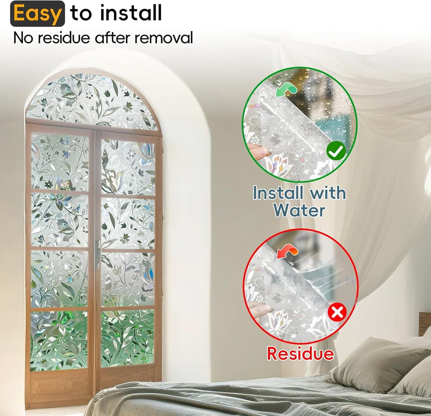 Rainbow Window Privacy Film Decorative, Stained Glass Window Tint for Home, 3D Decals Window Clings for Glass Windows, Static Cling Window Sticker, Suncatcher Window Cover,23.6" by 78.74"