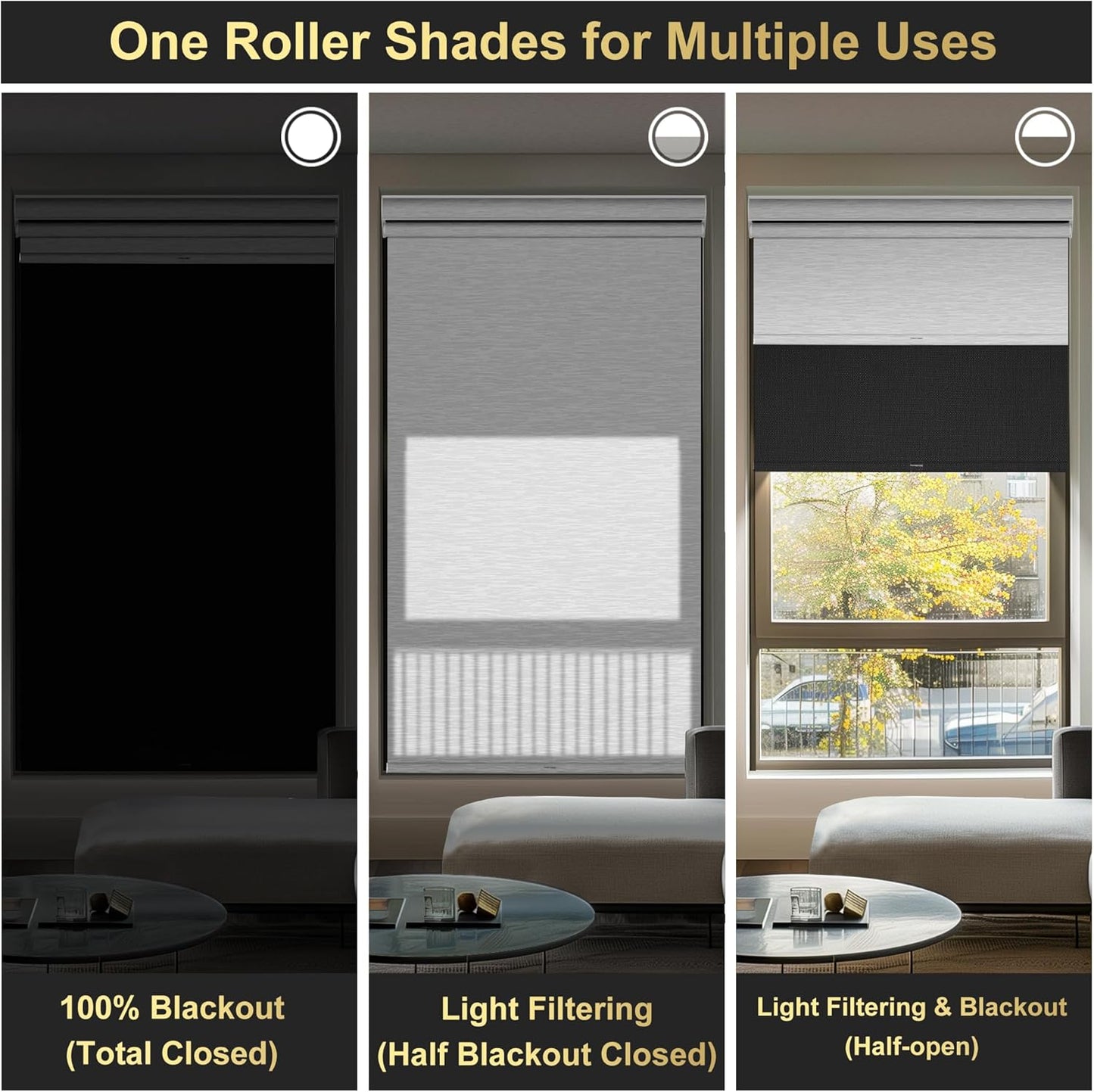 BERISSA Cordless Dual Roller Shades with Cassette Valance,Double Window Shades Blackout and Light Filtering Shades,Day and Night Roller Shades for Home Office Door.Linen Black and White.37 W x 86" H