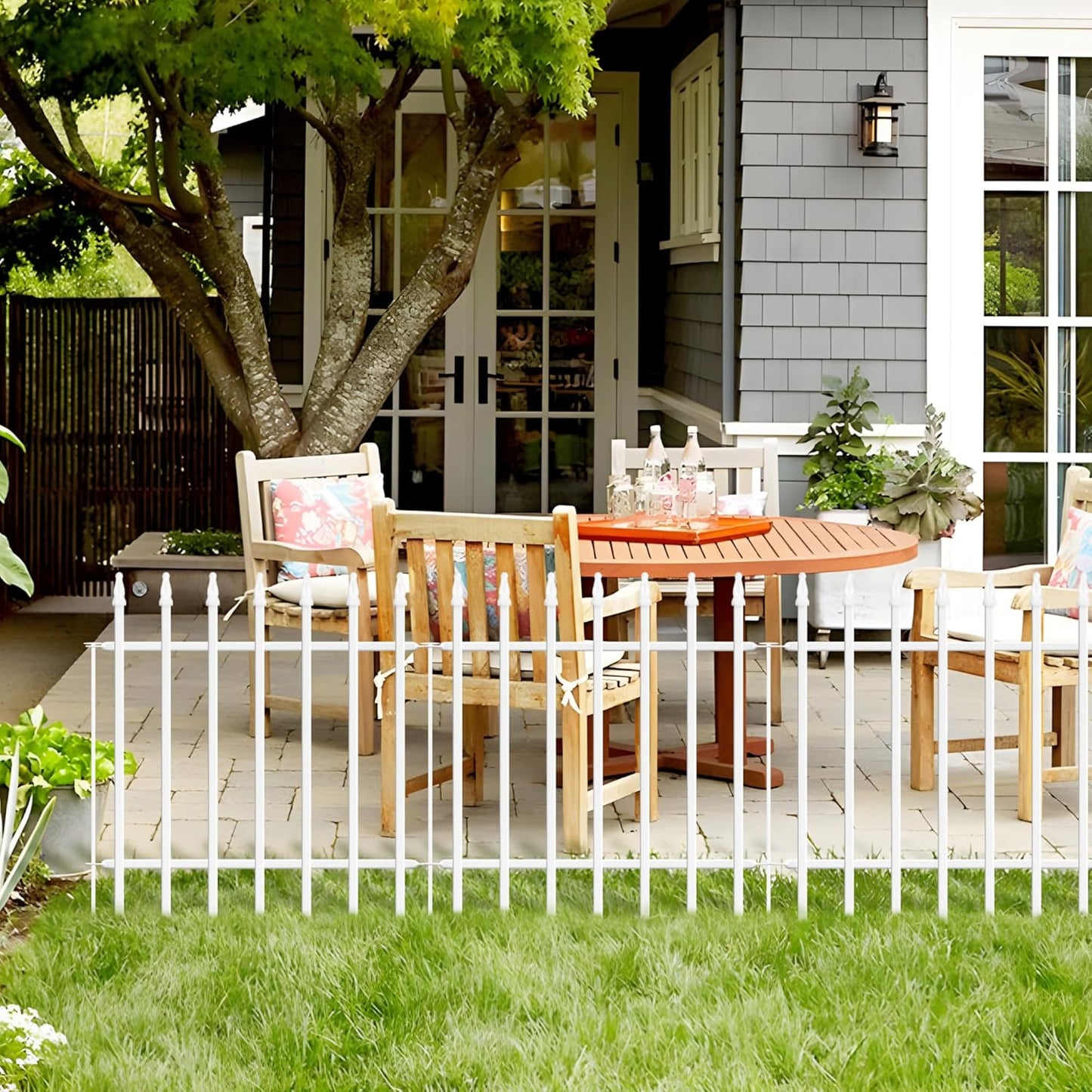 Metal Garden Fence 24" W x 24" H (5 Panels, Total 10 ft), Decorative Border Folding Fence, Landscape Fencing for Flower Bed, Yard, Animal Barrier