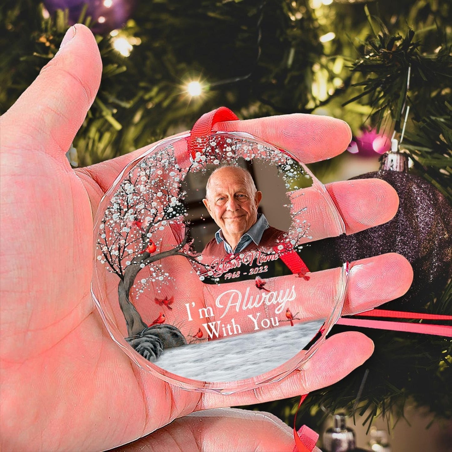 Personalized Memorial Glass Ornament, Custom Photo Christmas Ornament, Memorial Day Glass Ornament, Mom Loss Ornament, Loss of Father Gift, Sympathy Gifts, Remembrance Gift, Keepsake Gift