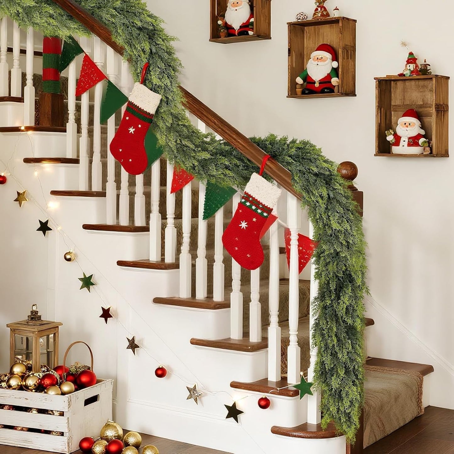 Real Touch Cedar Garland - Artificial Christmas Garlands Faux Green Cedar Fake Pine Needles Garland for Fireplace,Table, Stairs, Mantle, Window,Indoor Outdoor,Home,Holiday Decor(1 PCS,9 FT)