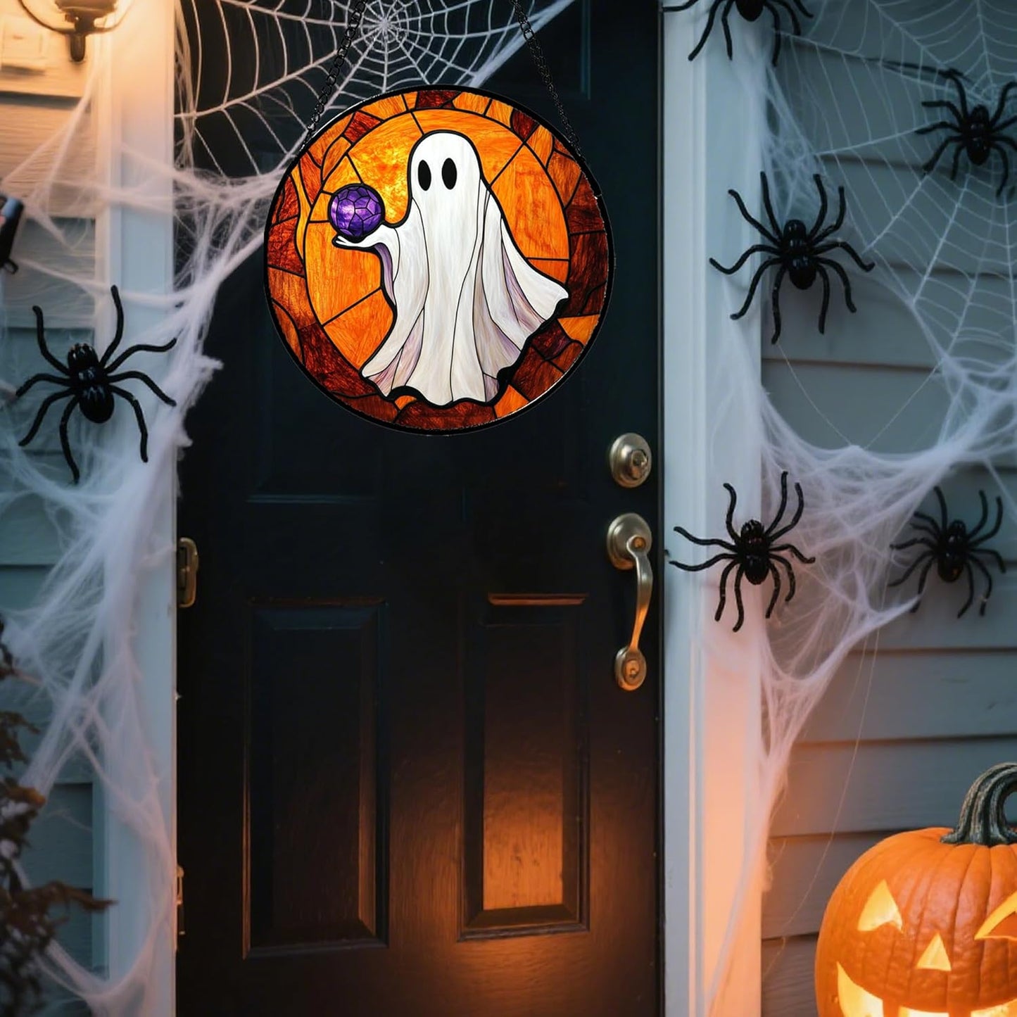Stained Glass Window Hanging - Halloween Decorations Ghosts Vampire Suncatcher for Doors Garden Indoor Funny Spooky Sun Catchers Gothic Decor Horror Gifts for Women Men Friend 9.8 in