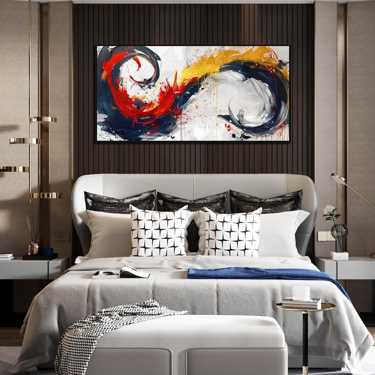 Abstract Art Work for Living Room Walls - Modern Prints Canvas Wall Art - Black Framed Wall Art for Bedroom Size 24" x 48"