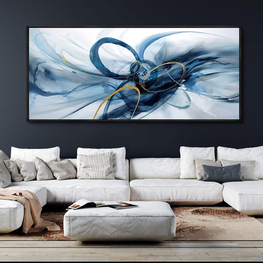 XLSJERST Extra Large Size Abstract Wall Decor Living Room - Modern Canvas Wall Art Blue and White Picture Artwork for Office Bedroom Home Decoration