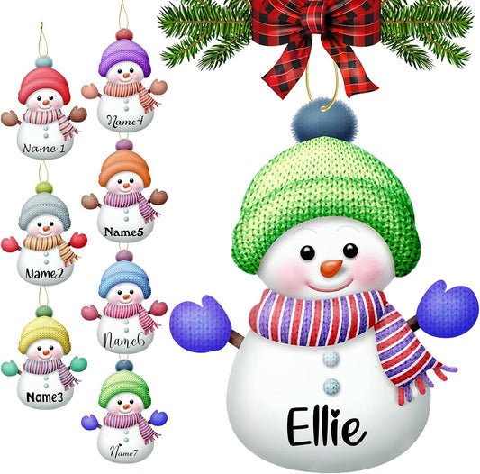 Personalized Christmas Ornaments with Names Snowman Custom Family Ornament Customized Xmas Tree Hanging Wood Decoration Gift 3.15"（8cm） Green