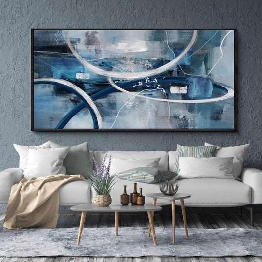 XLSJERST Large Abstract Canvas Wall Decor - Modern Living Room Wall Art Elegant Combination of Tones Black and White Gray Background Blue Gradient Picture Size 24x48