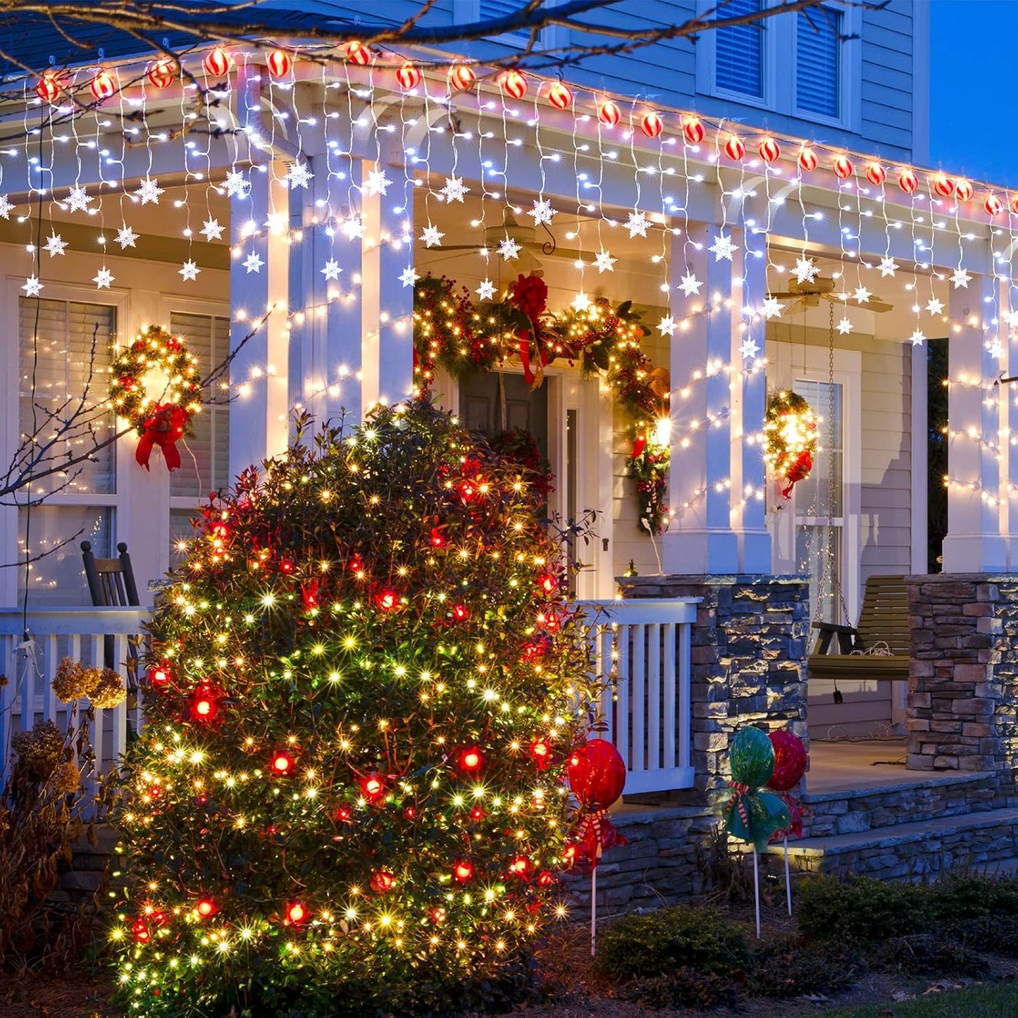 Brightown Christmas Icicle Lights Outdoor, 33 Feet 60 Drops with 300 LED, Twinkle Fairy String Lights 8 Modes Waterproof Connectable for Christmas Decorations (Pure White)