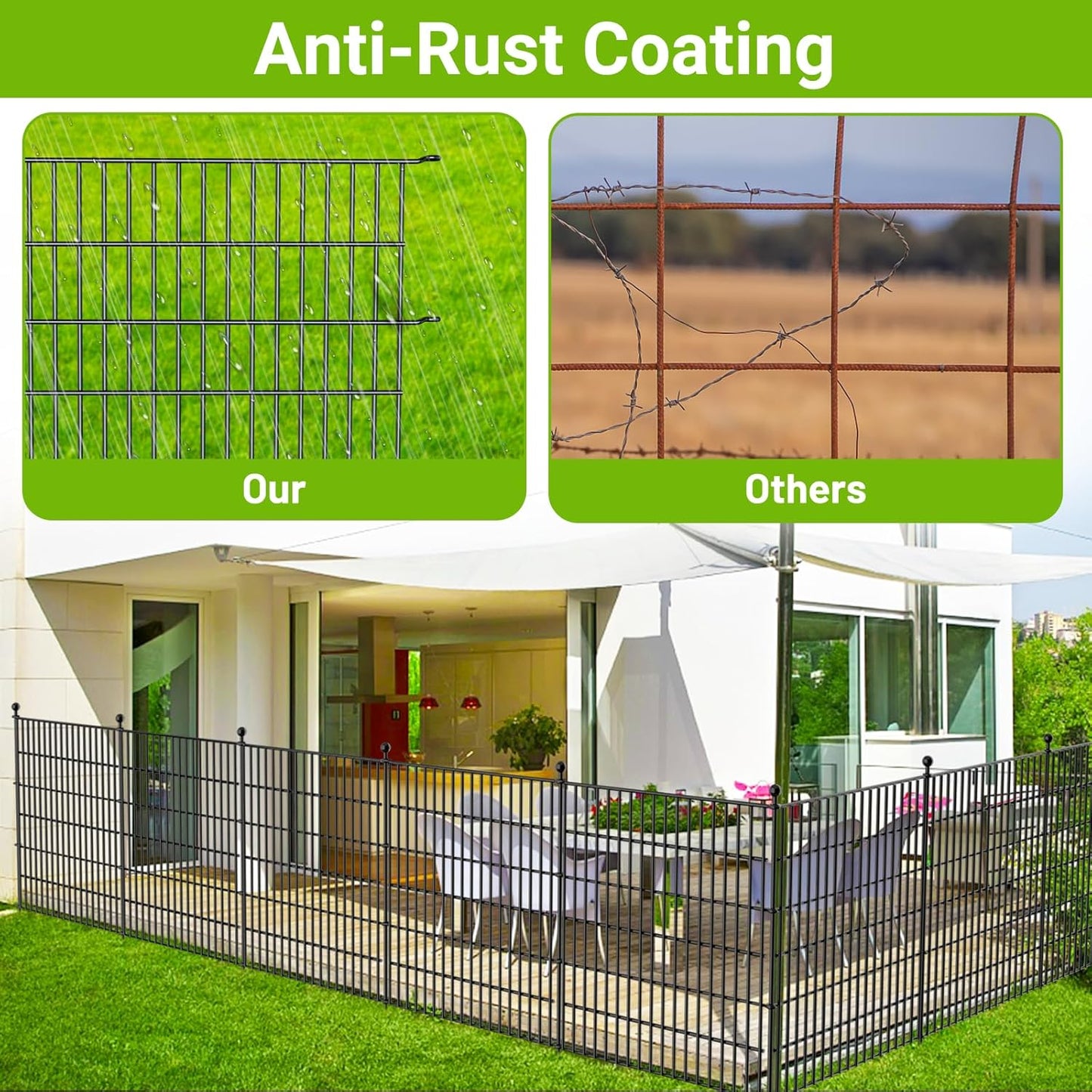 5 Panels No Dig Decorative Outdoor Garden Fence with Gate for Yard, 40 in(H) X 11.8 ft(L) Animal Barrier Fencing Rustproof Metal Wire Panel Border for Dog, Rabbits, and Patio Temporary Ground Stakes