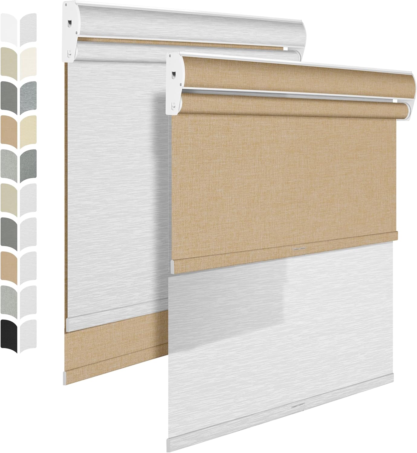 BERISSA Cordless Dual Roller Shades with Cassette Valance,Double Window Shades Blackout and Light Filtering Shades,Day and Night Roller Shades for Home Office Door.Linen Beige and White.33 W x 56" H