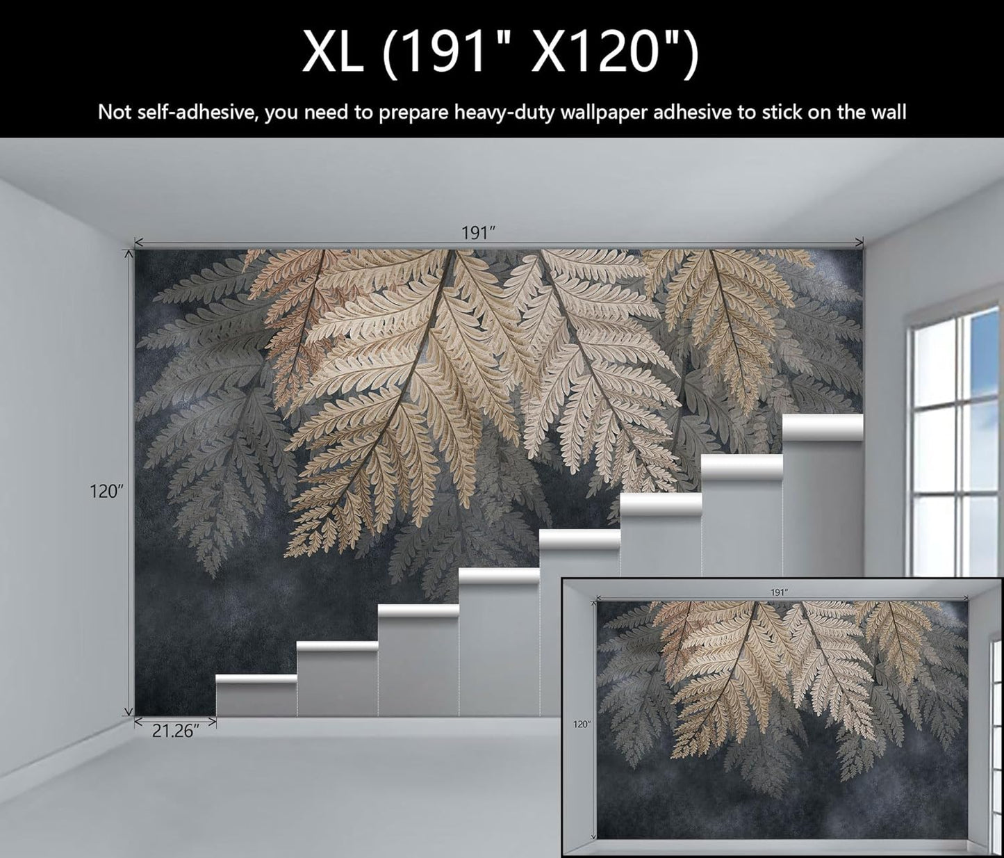 WFBHUA-Vintage Botanical Leaf Wallpaper Mural Dark Plant Leaves Wall Murals Decor for Living Room Bedroom(Not Peel and Stick)