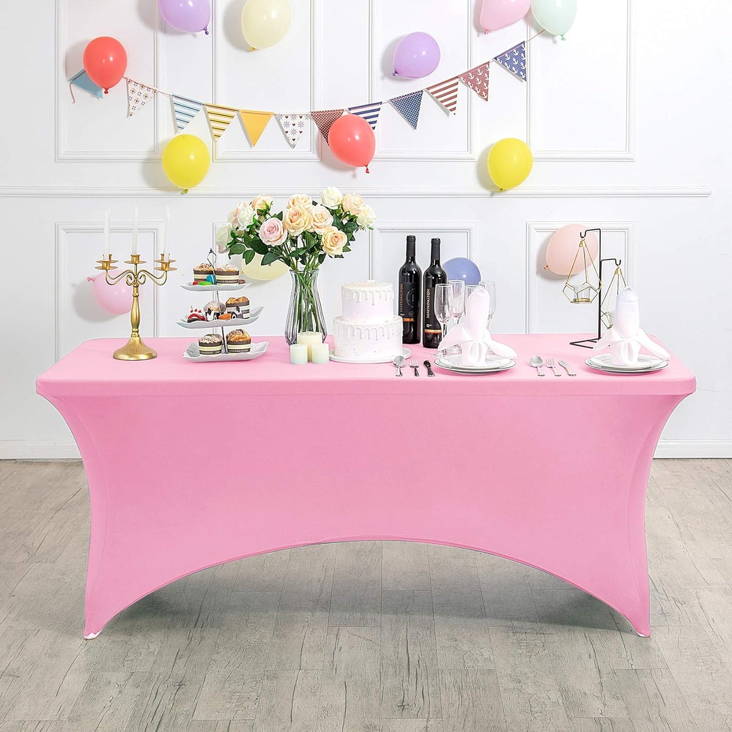 Spandex Table Cover for 4FT or 6ft or 8ft Table Universal Fitted Stretch Tablecloth for Party, Banquet, Wedding and Events-Pink